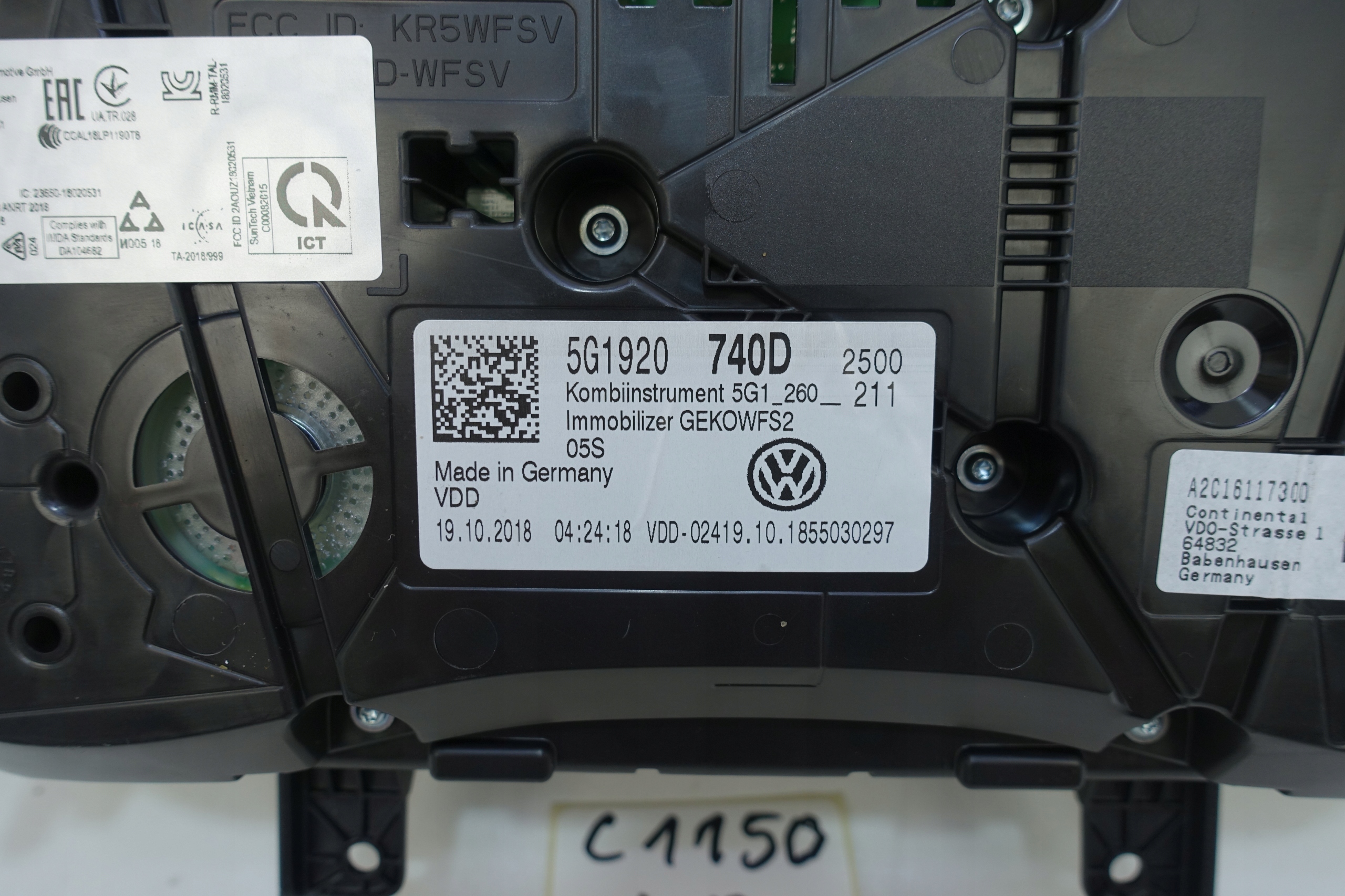 dials dials VW GOLF VII 7 5G 36542KM 5G1920740D