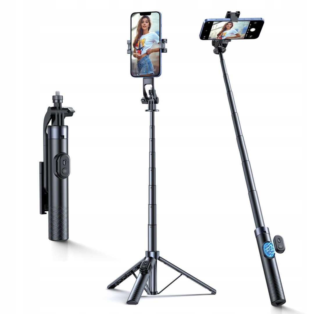 Selfie stick kijek z uchwytem do smartfona teleskopowy tripod 1.7m czarny