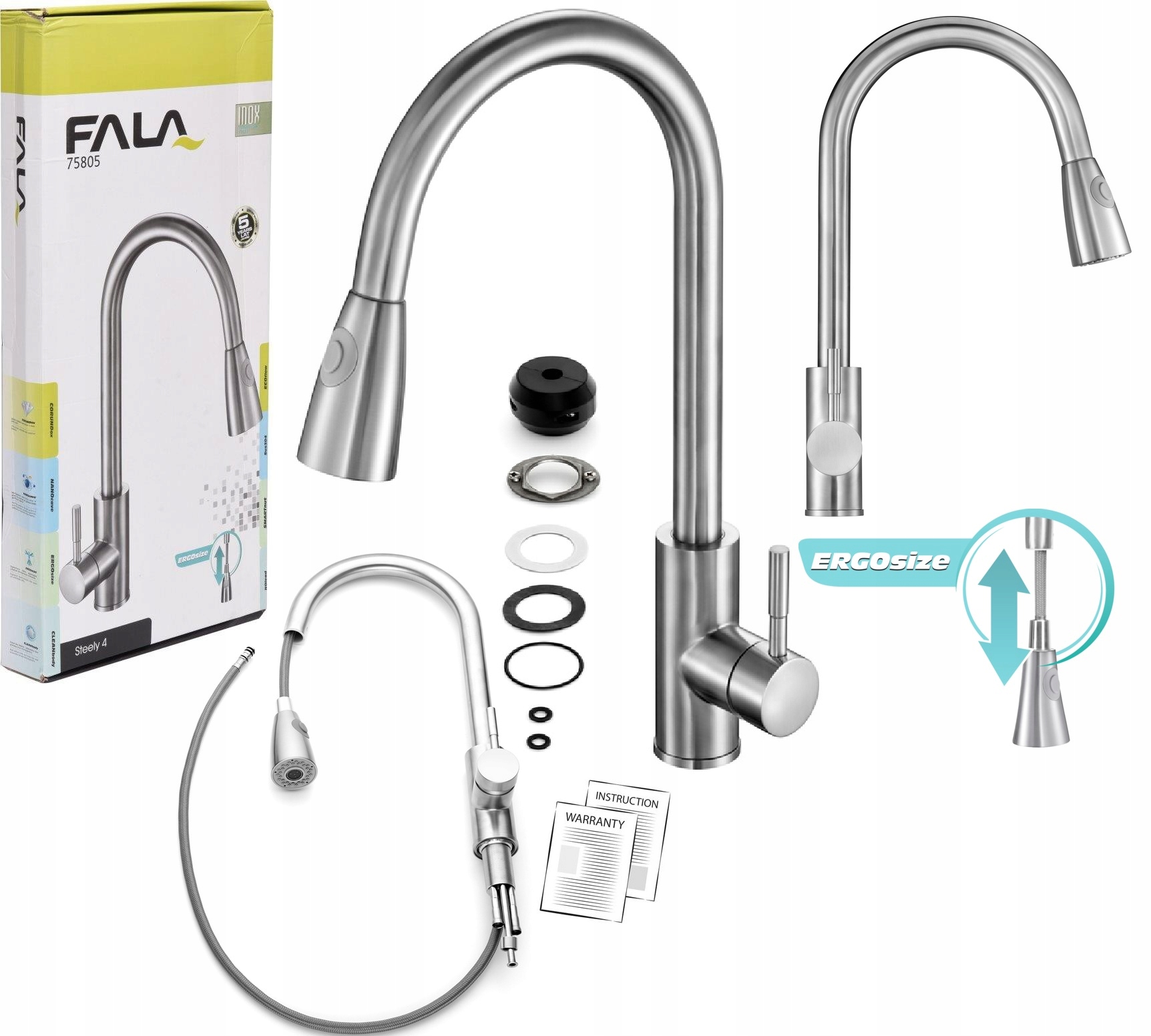 Kuchynská Batéria S Výsuvným Výtokom Steely 4 Strieborná Inox 75805