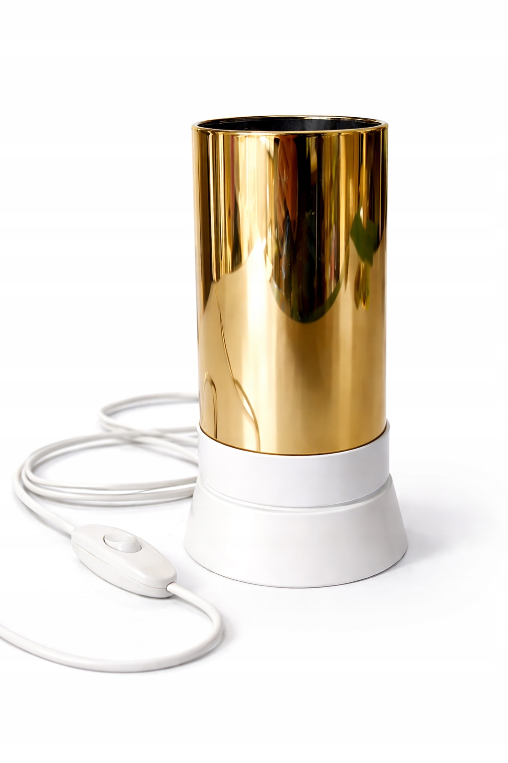 Luxusní Noční Lampa Stolní Kovová Skleněná Tuba Bílo Zlatá E14 Led