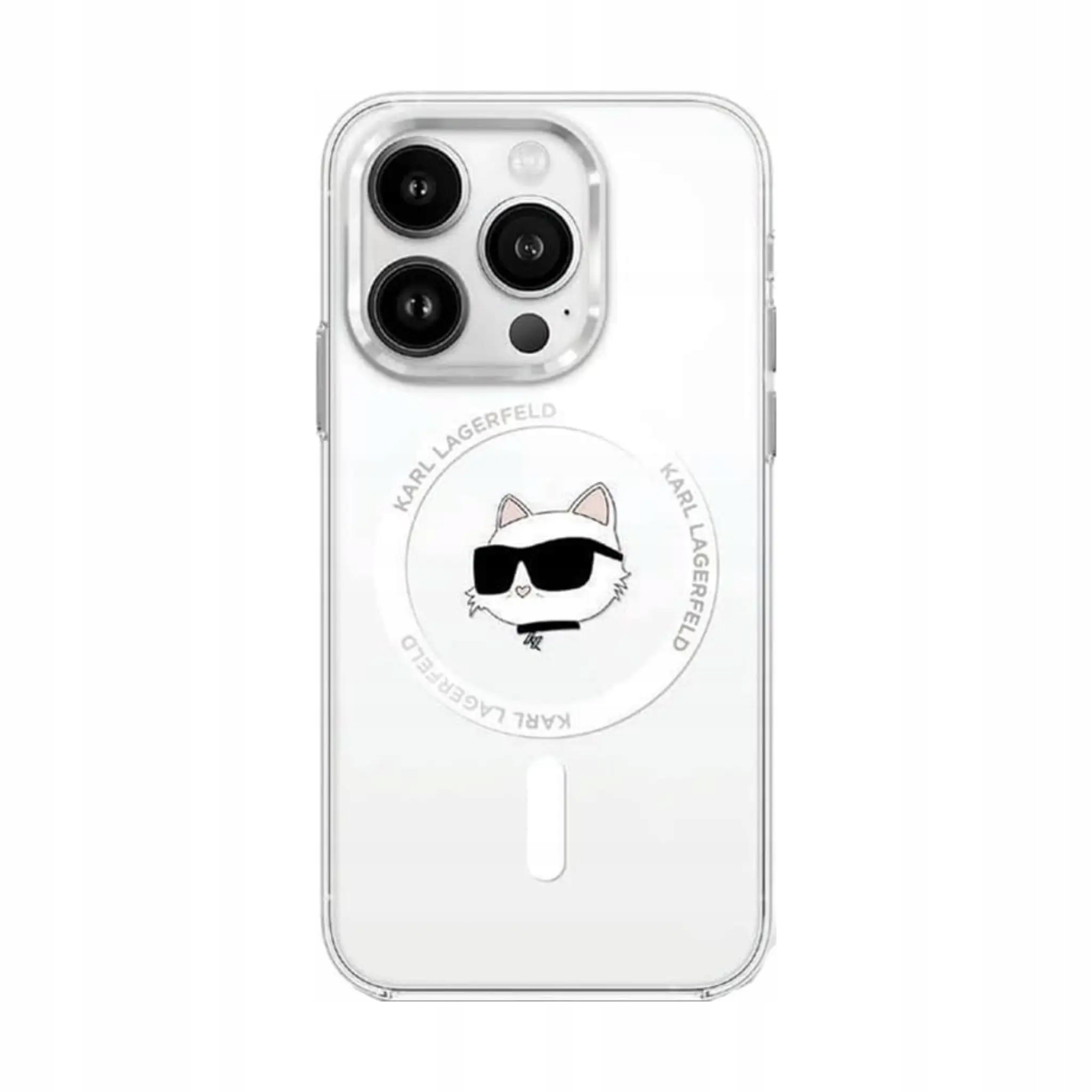 Karl Lagerfeld Metalowa obudowa Choupette Head Biała Magsafe iPhone 16 Pro