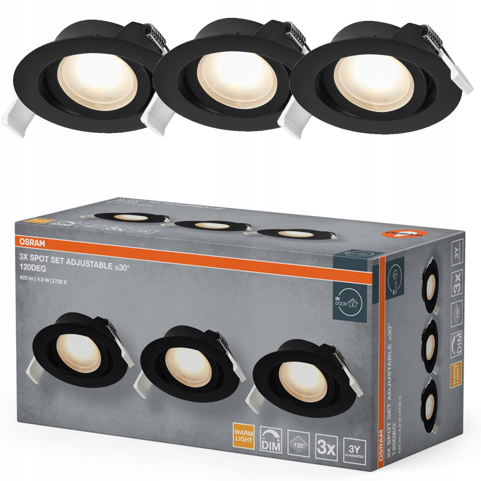 3x Led podomítkové stropní svítidlo Kulaté Stropní Svítidlo Spot kulaté 4.9W 190lm 2700K