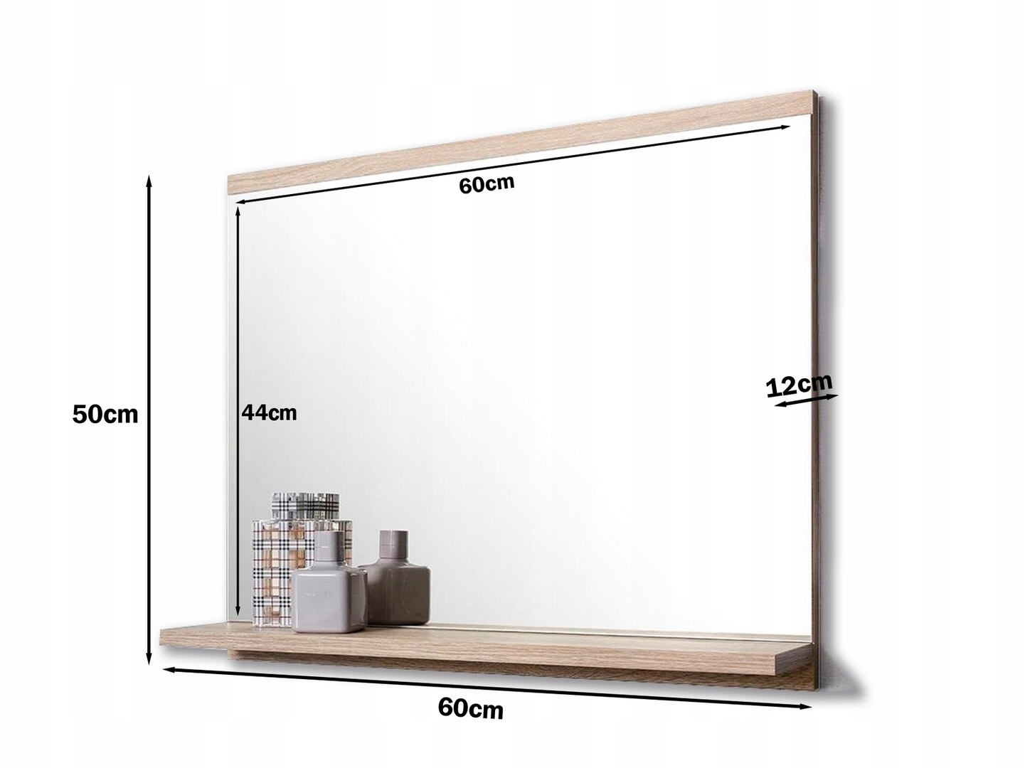 Lustro z półką lampa kinkiet LED do łazienki, dąb Wykonanie gotowe