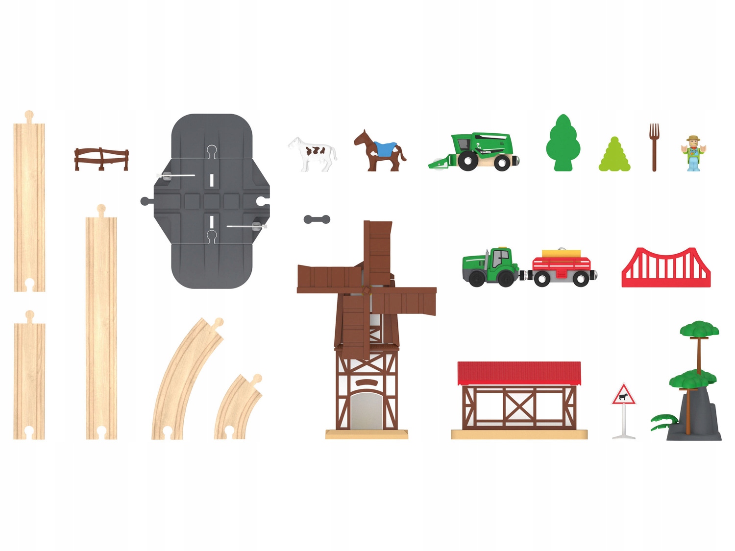 OGROMNA DREWNIANA KOLEJKA TORY farma ZESTAW KOMBAJN Seria Gospodarstwo