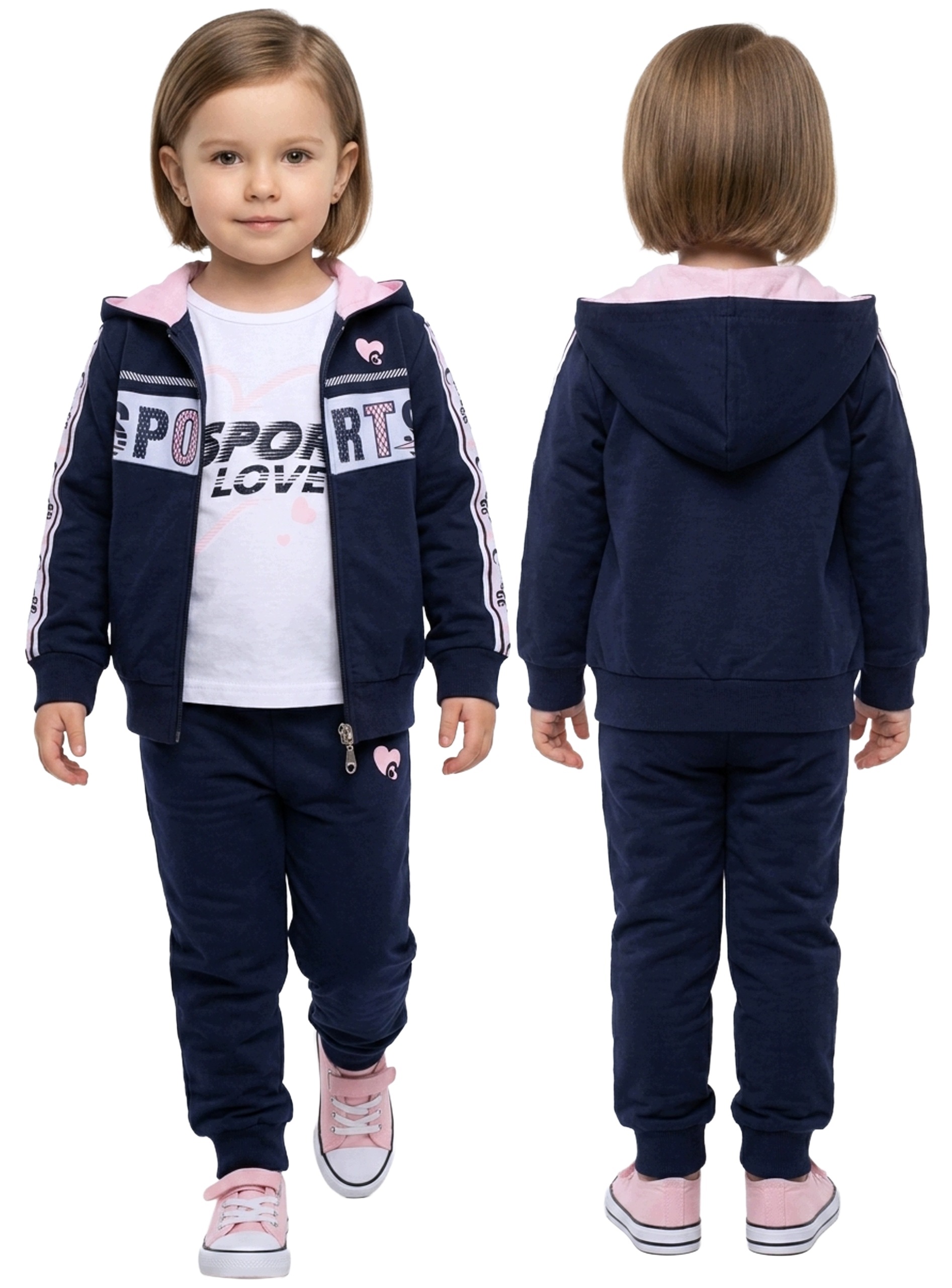 Komplet Dres Dziewczęcy 3 cz Bluza z Kapturem Spodnie Tshirt r 98 1325