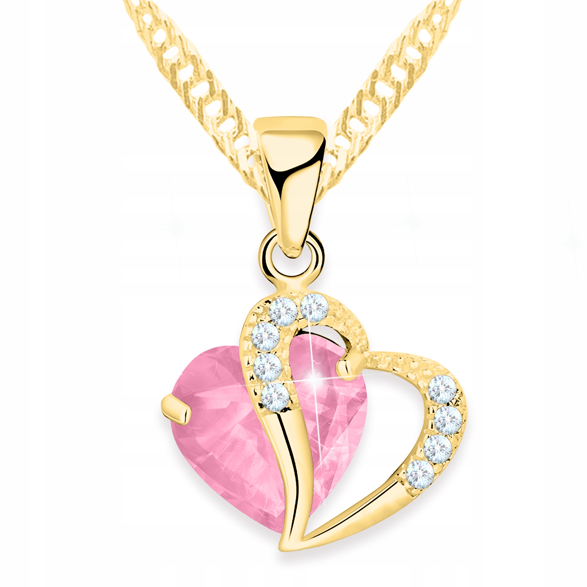 Zlatý náhrdelník Růžové křišťálové srdce Srdíčko se zirkony Stříbro 925