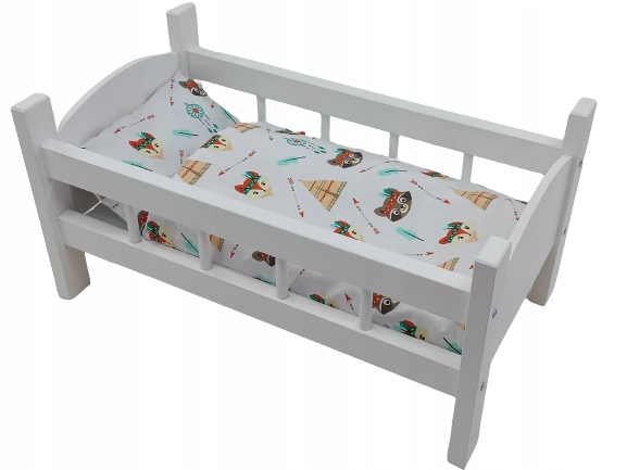 ŁÓŻECZKO DREWNIANE BIAŁE dla lalek +POŚCIEL