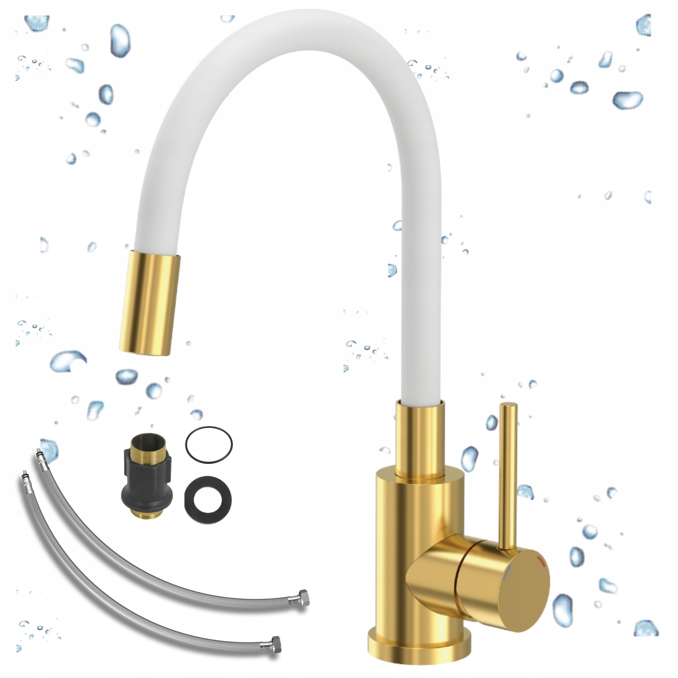 Stojící Kuchyňská Baterie s flexibilním výtokem Quadron Maggie Bílo-zlatá