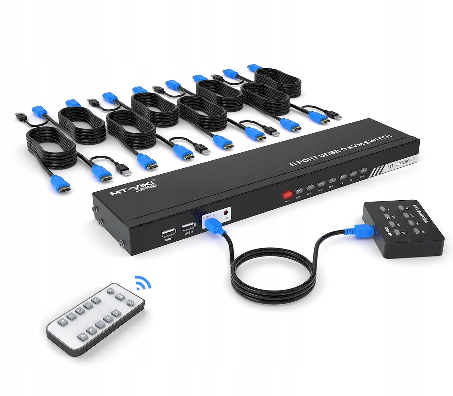 Mt-viki Kvm Switch Hdmi 8 portů Hdmi konzola 8 v 1 Out s dálkovým ovládáním L583