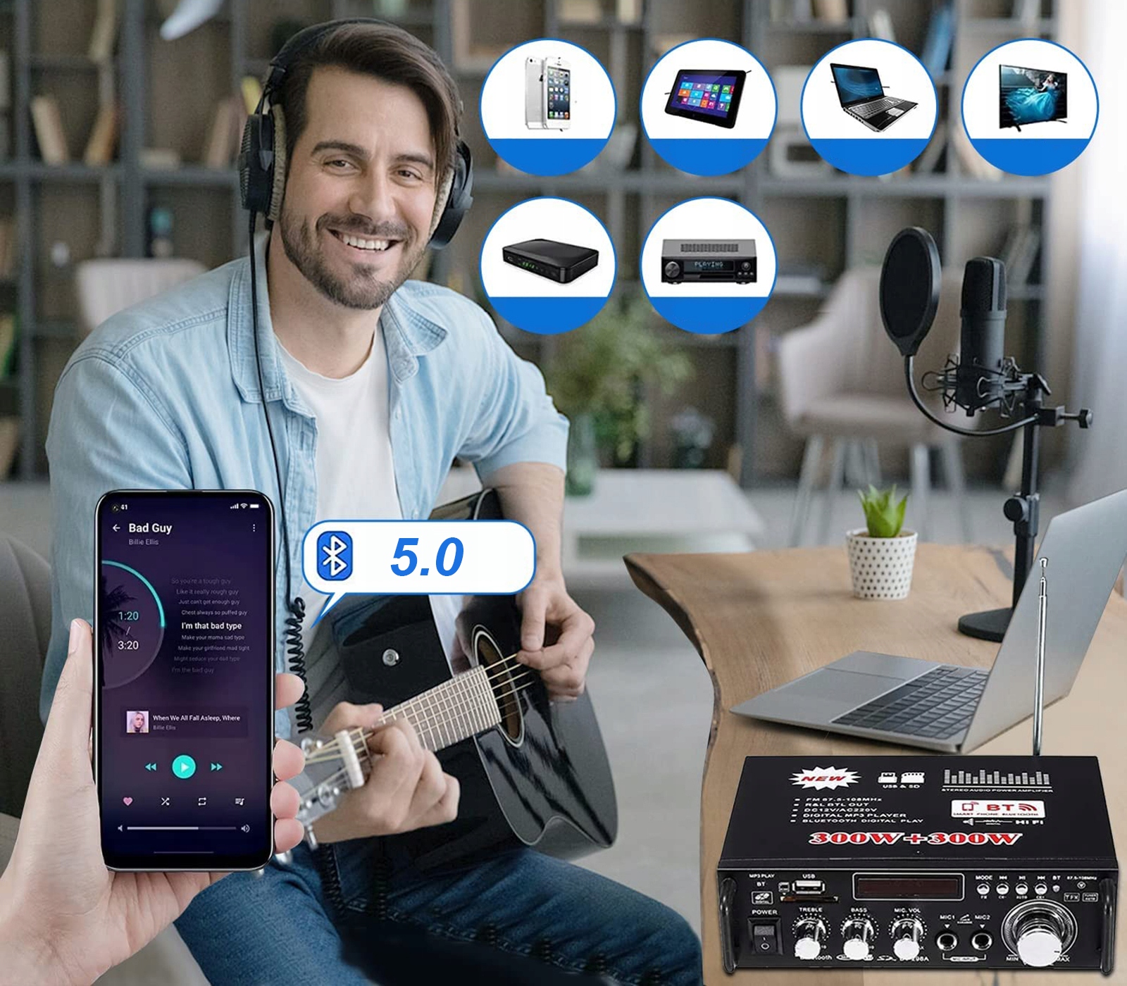 Wzmacniacz HiFi Kina Domowego Surround BT 5.0 FM Model WZMACNIACZ