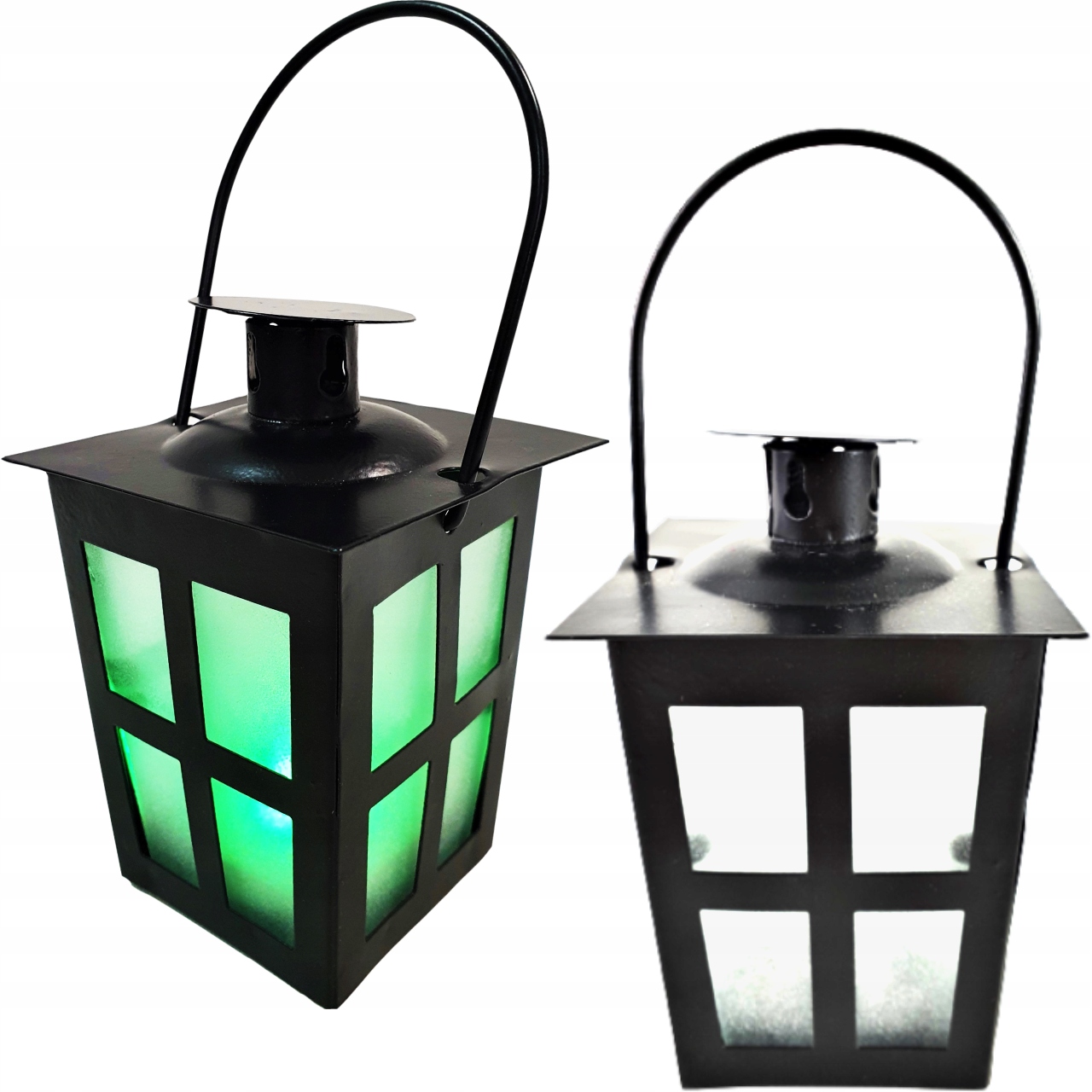 LATARENKA Z WKŁADEM LED 11 CM CZARNA METALOWA ŚWIECĄCA ZMIENIA KOLORY