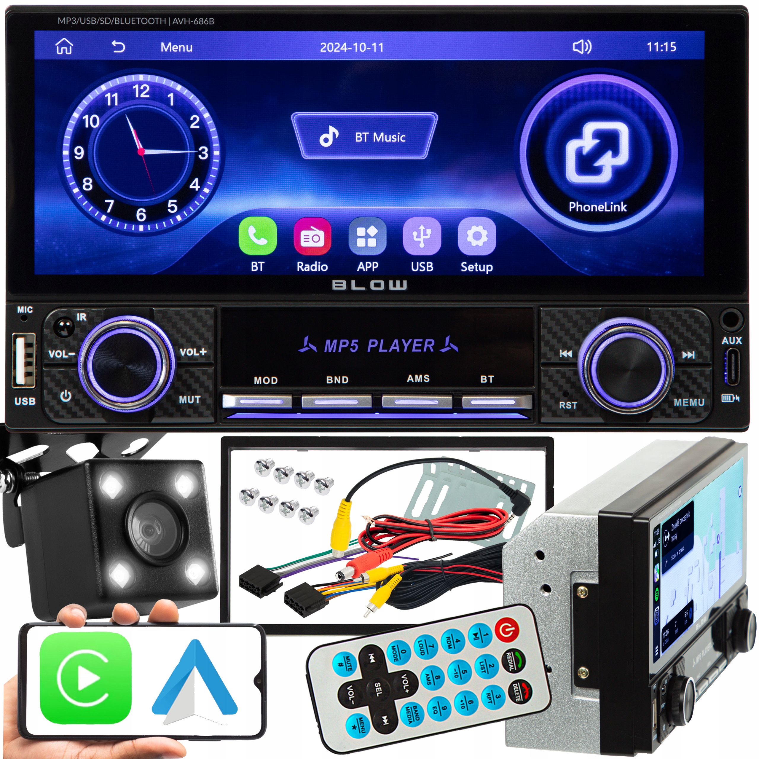 Autorádio 2-DIN 7 Palců Dotyková Usb-c Bluetooth Wifi Couvací Kamera