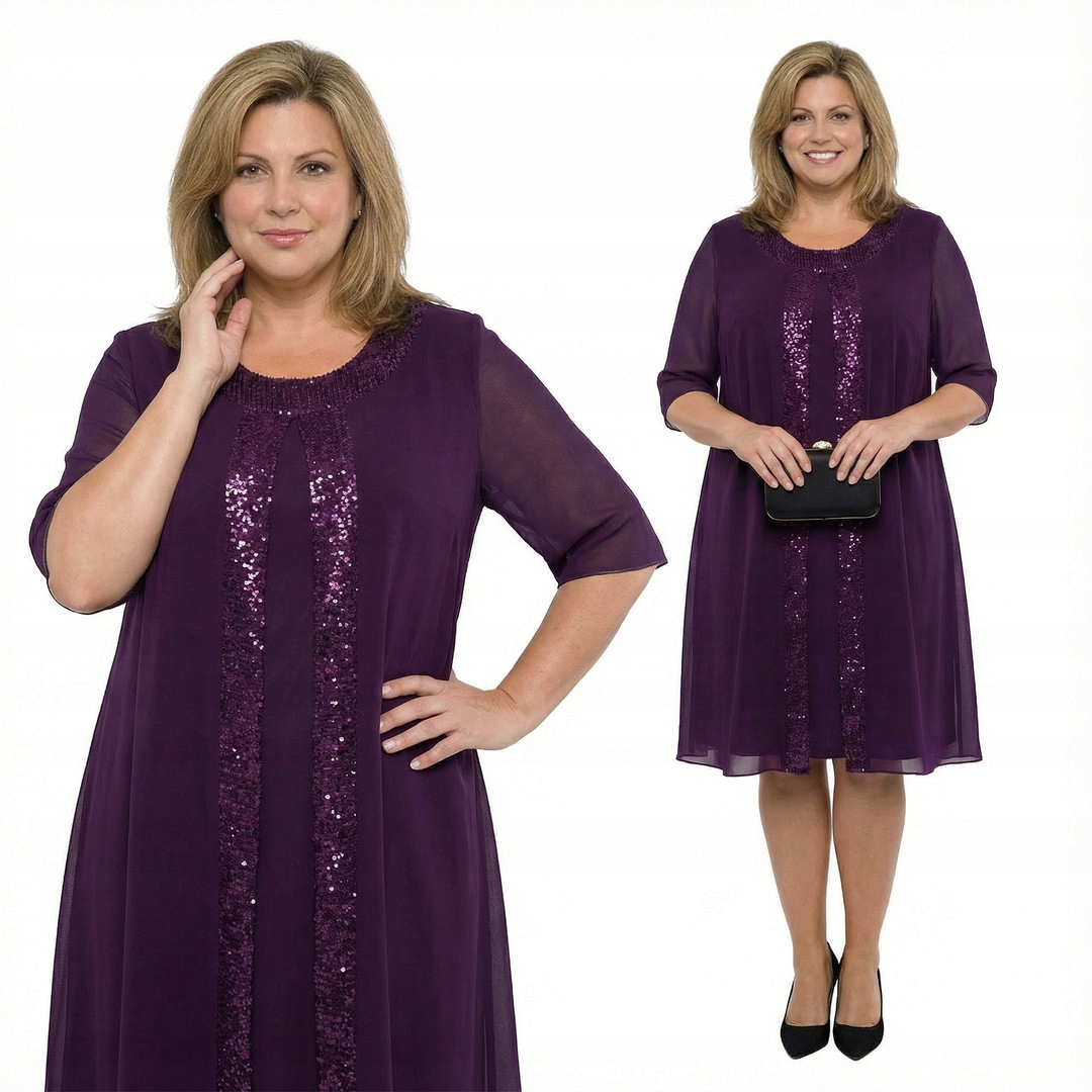 Fialová šaty s flitry plus size velikost 60