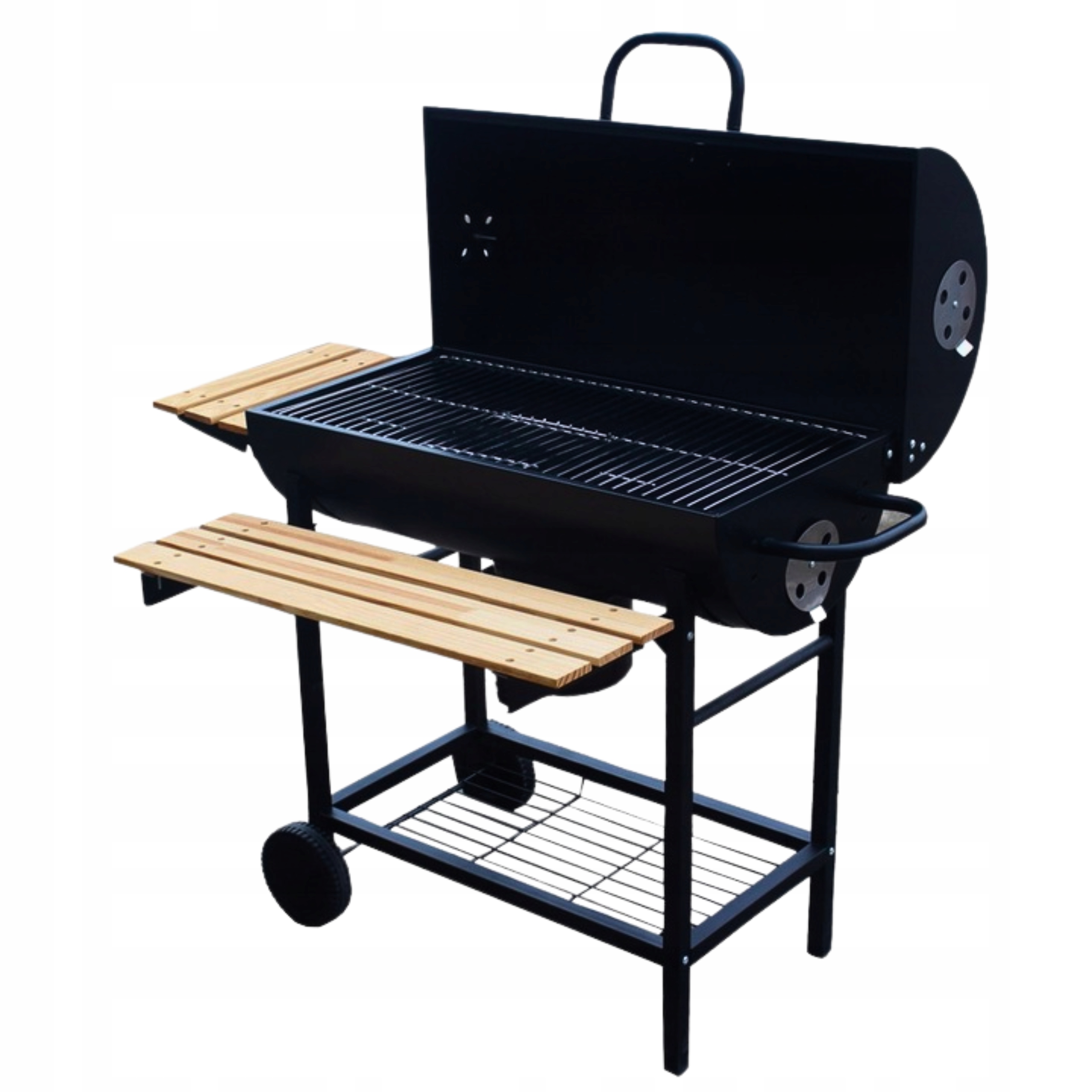 Zahradní gril na uhlí 2 rošty Teploměr Popelník Obal 71 x 37 cm