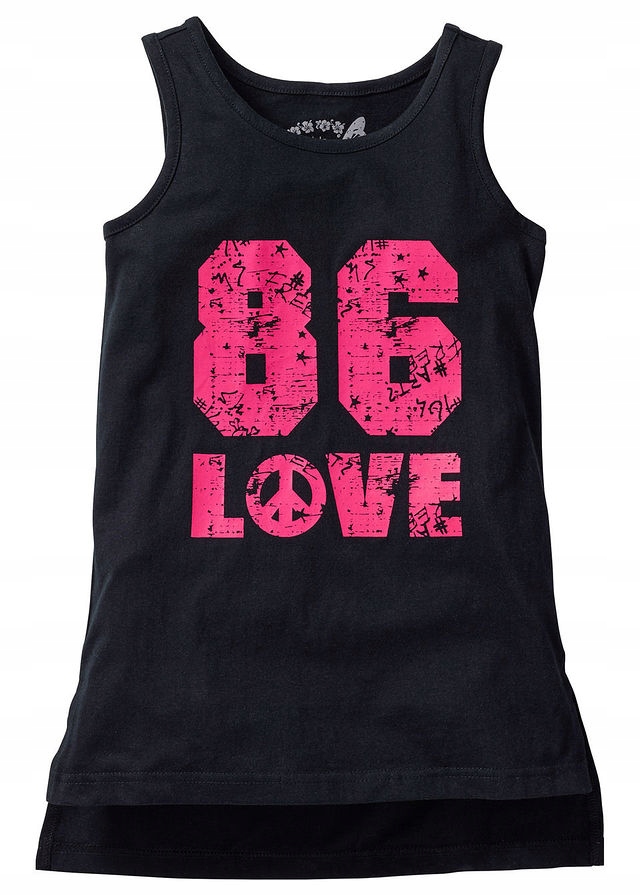 3C2I16 BONPRIX TOP CZARNY Z NADRUKIEM DZIECIĘCY 158