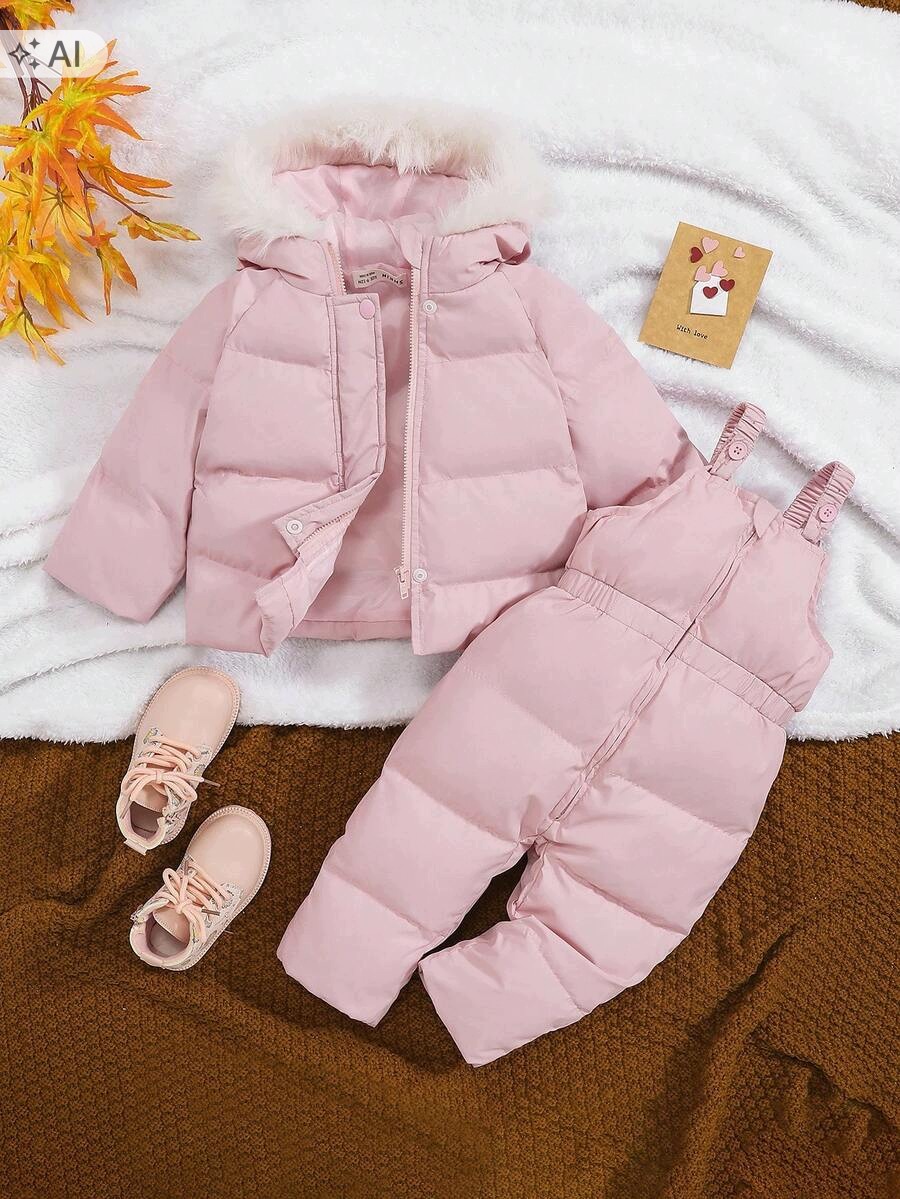 Shein Pastelowy Różowy Komplet Niemowlęcy Zimowy Pikowany 68-74cm 1ŁA