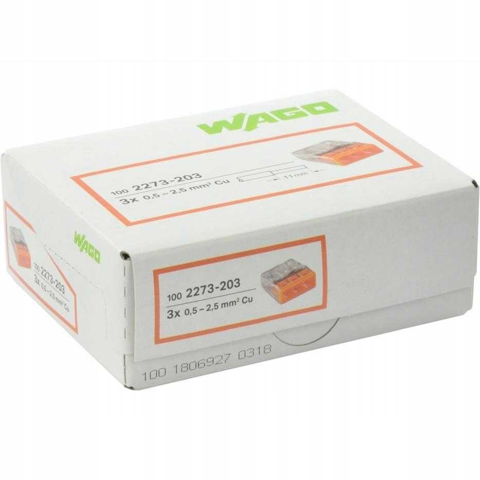 

Wago Szybkozłączka 3x0,5-2,5mm2 2273-203 100szt
