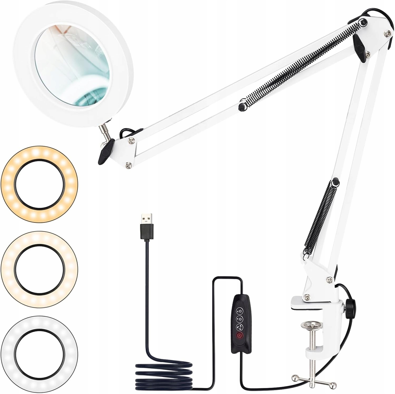 LAMPA LED Z LUPĄ ŁATWY STABILNY MONTAŻ Z ZACISKIEM BIAŁA