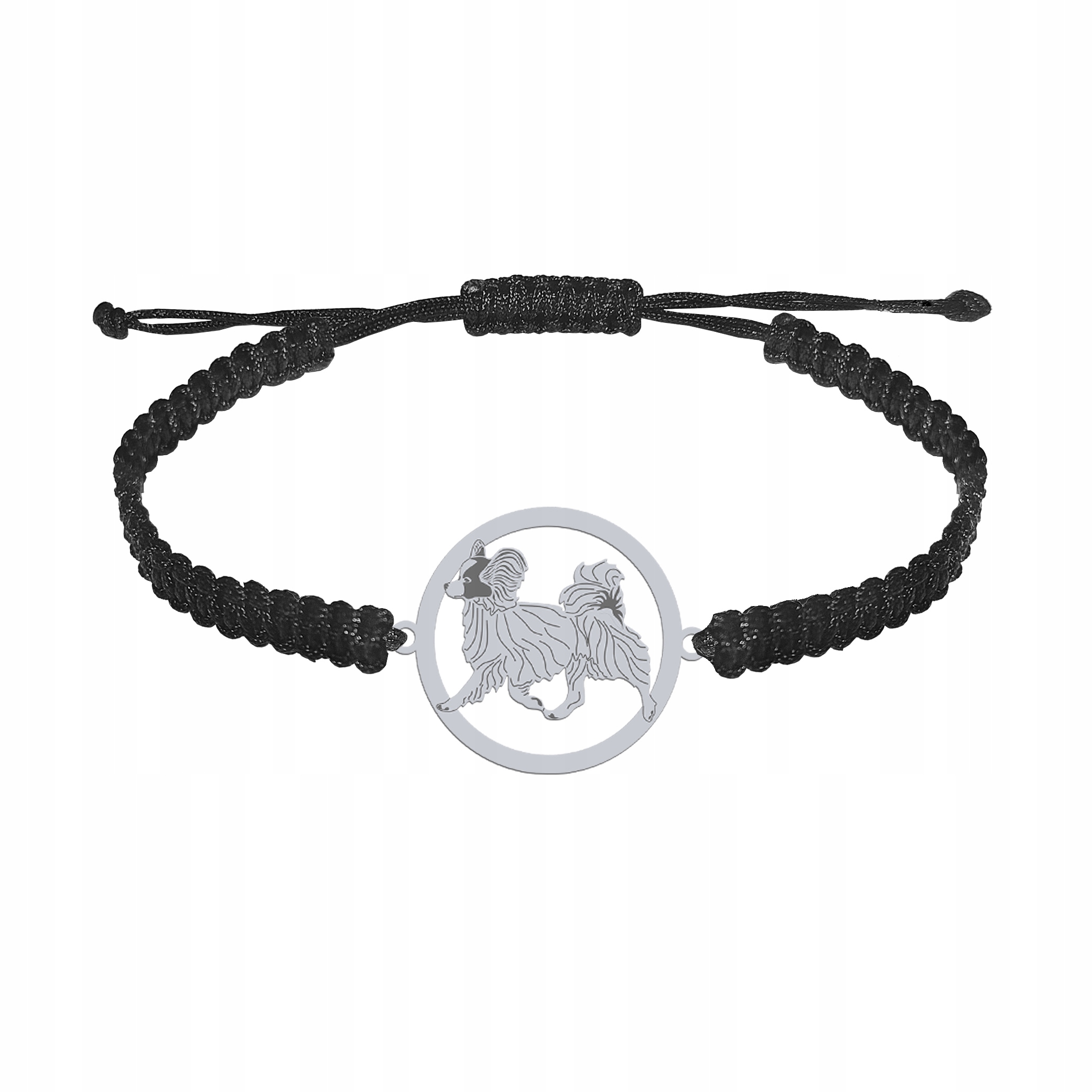 Stříbrný náramek s psem Papillon 925 Žena Makramé Šperky Gravírování