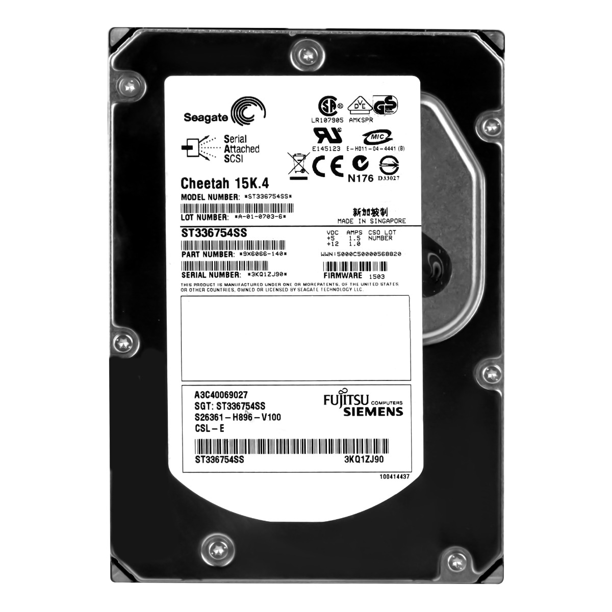 Fujitsu A3C40069027 36GB 15K 8MB Sas 3.5'' ST336754SS