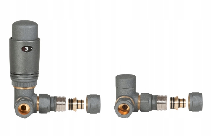 ZESTAW ZAWÓR TERMOSTATYCZNY OSIOWY GRAFIT ZAWORY GŁOWICA PRAWY/LEWY DO CO Stan opakowania oryginalne