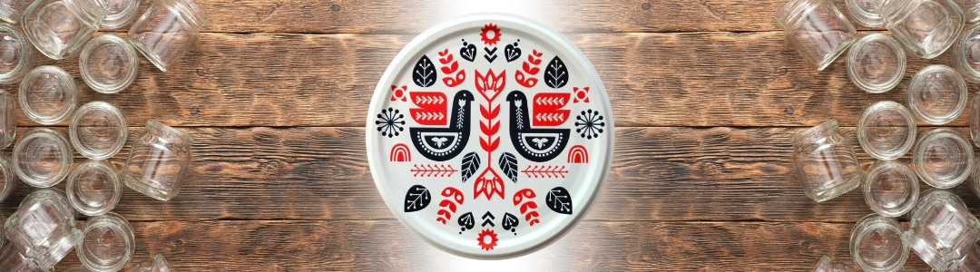 Zakrętki na Słoiki Wieczka do słoików Nakrętki Kurpie Folk Fi 82 6z 10szt. Linia Folk