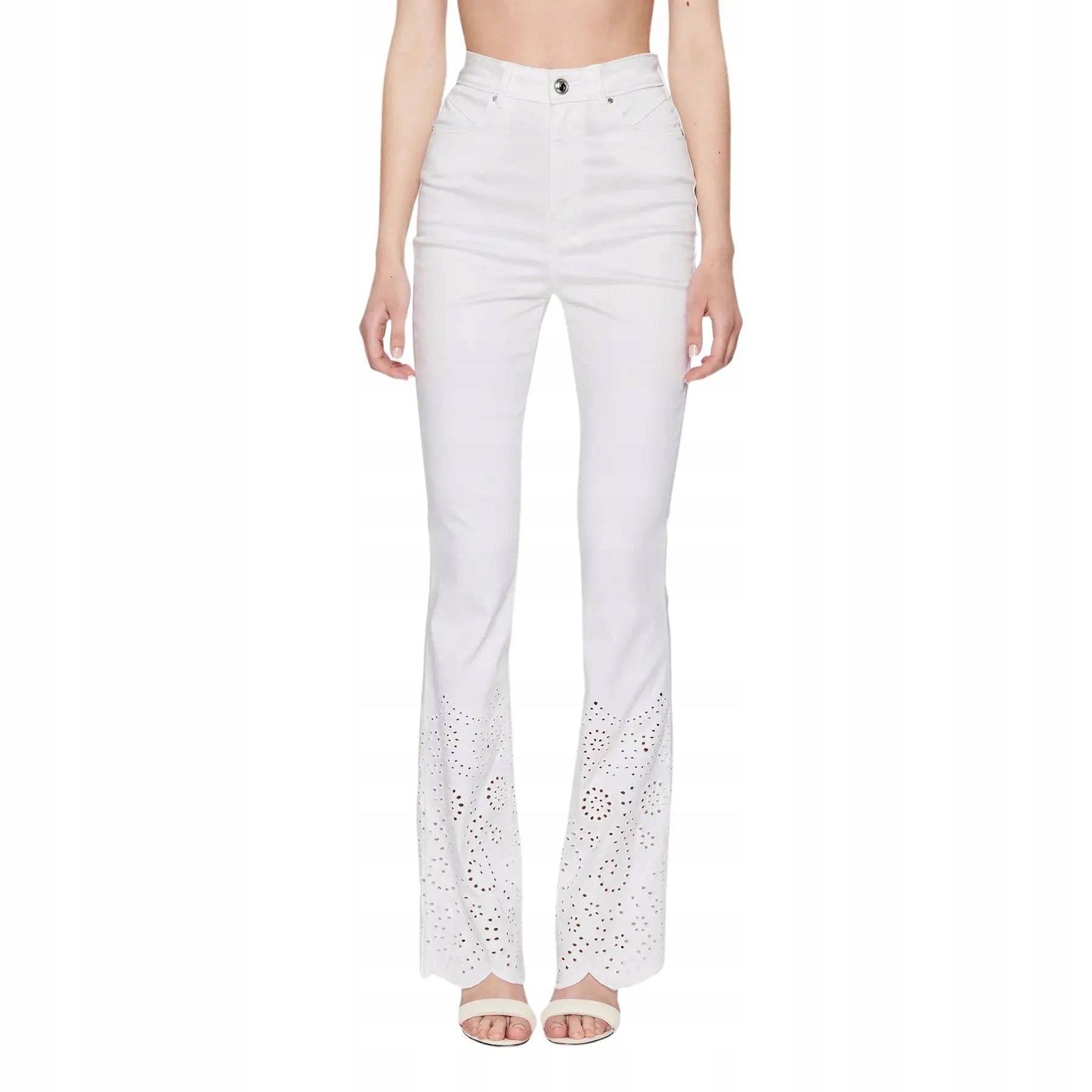 Guess Bílé Elegantní Kalhoty S Ažurovým Vzorem A Vysokým Pasem 28/33 Gga