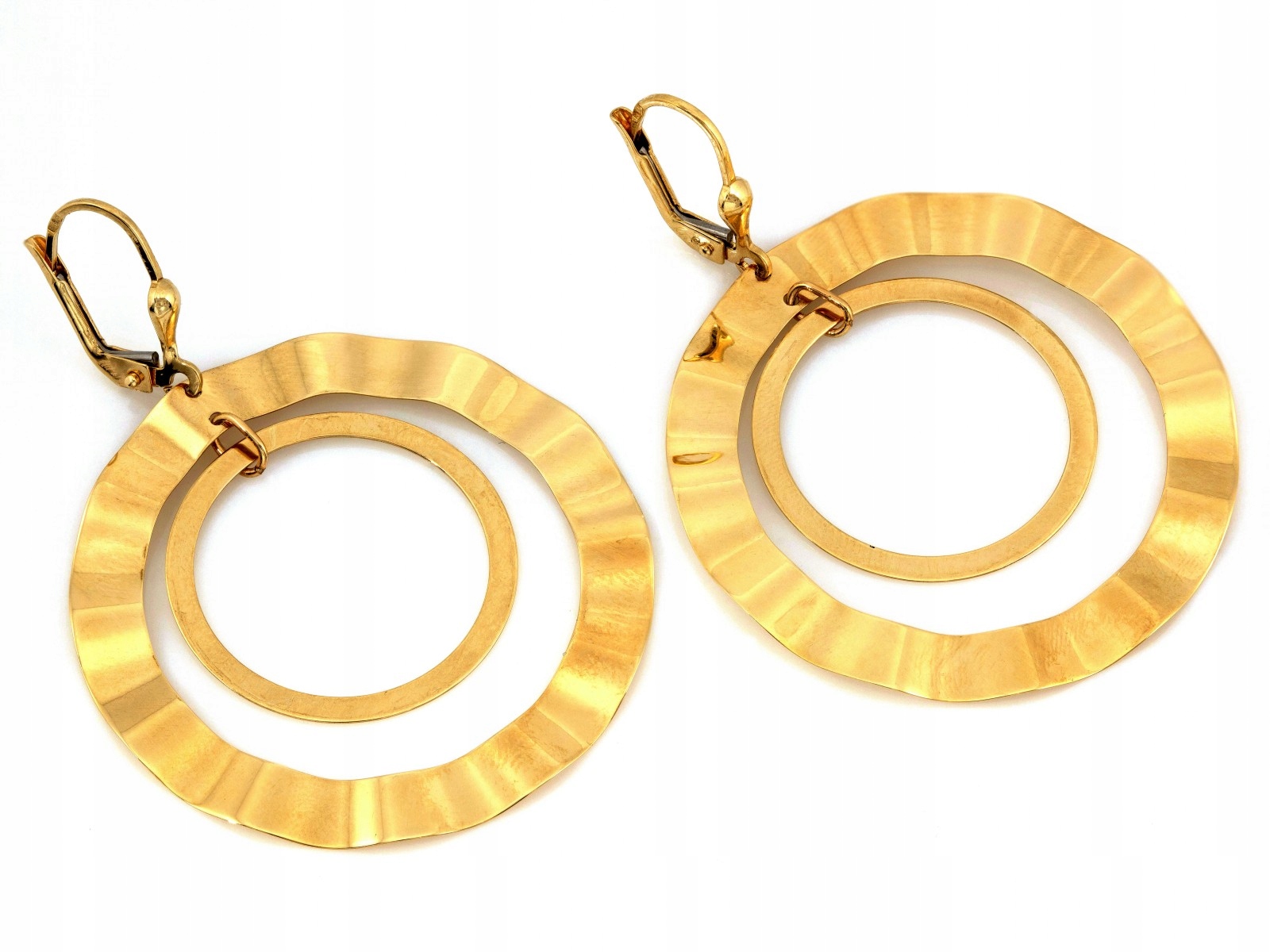 Zlaté závěsné náušnice 585 14kt kola s ráfky na anglickém zapínání 4.75 g