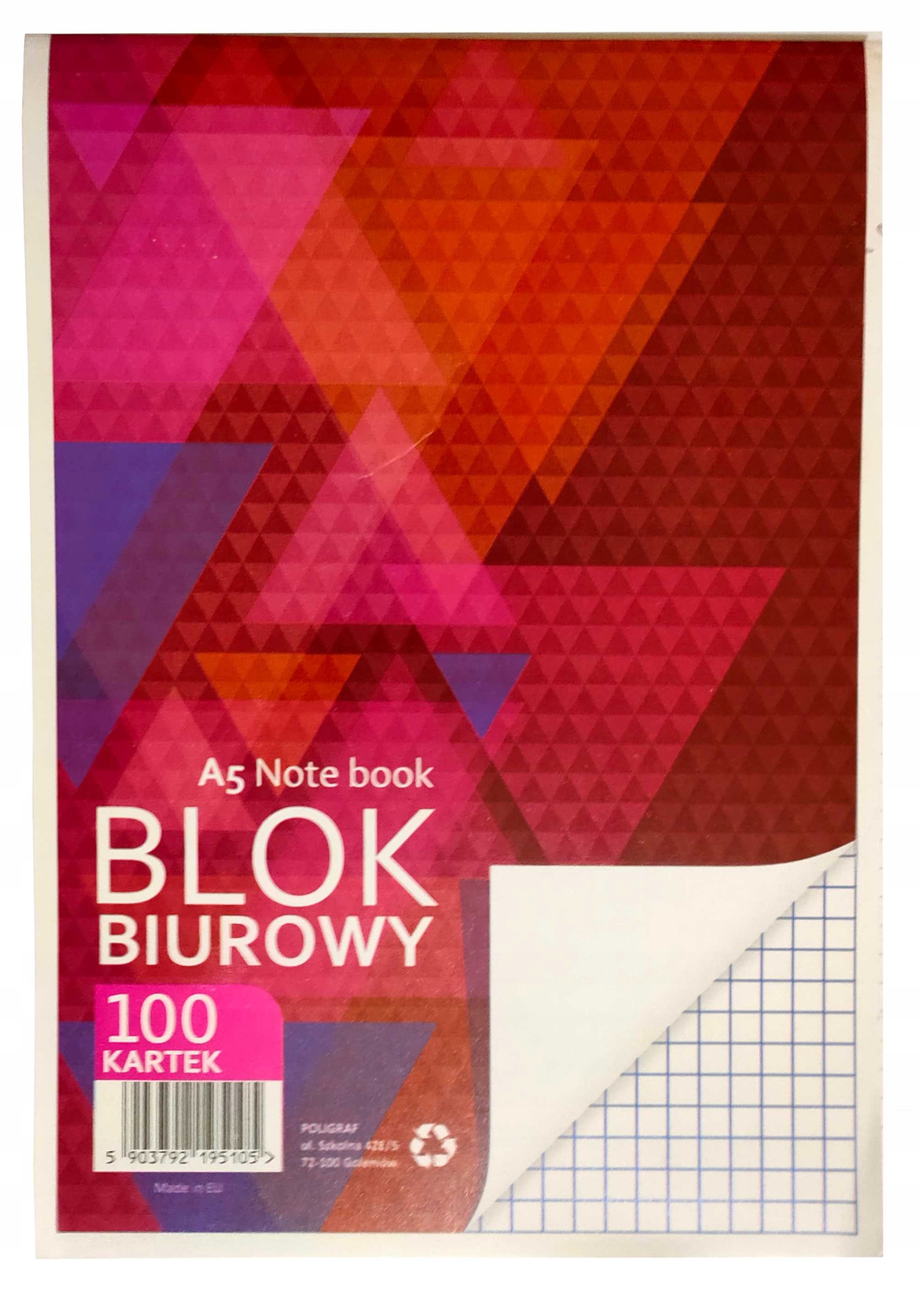 

Blok biurowy A5 100 kartek w kratkę Poligraf