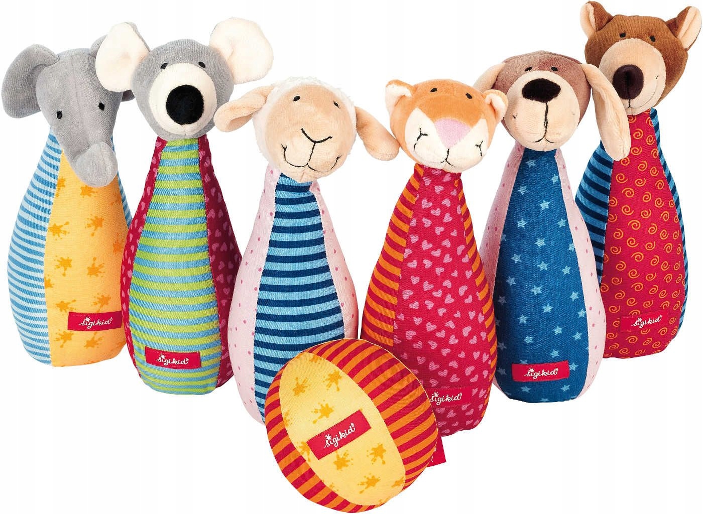 Zestaw miękkie kręgle dla dzieci zabawka rozwojowa patchwork gra sigikid