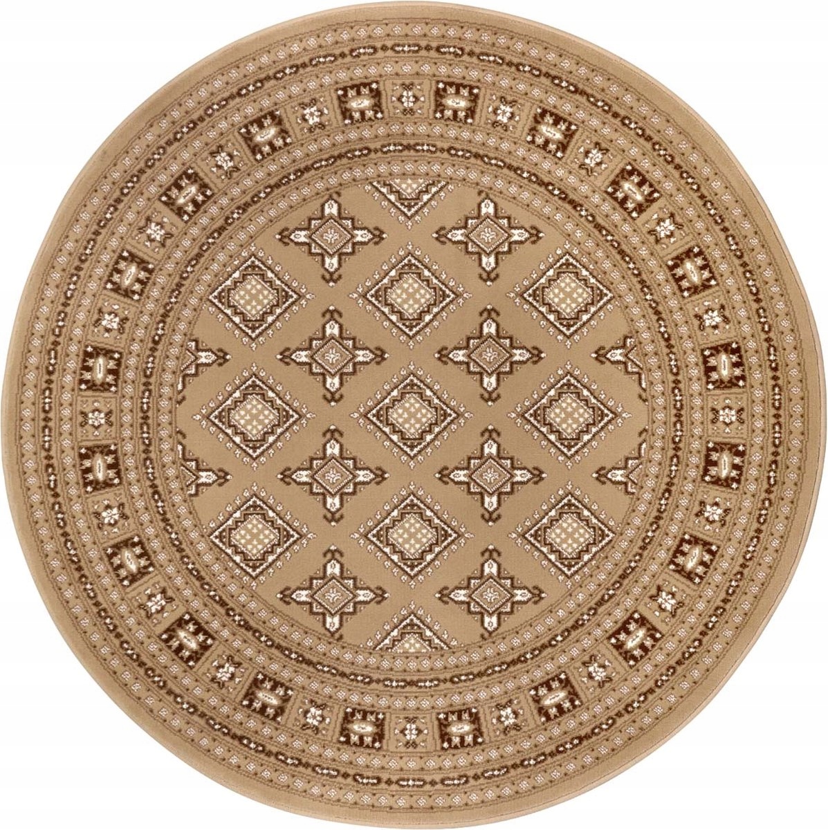 Béžovo-hnedý tradičný, klasický okrúhly koberec do obývačky 160 cm