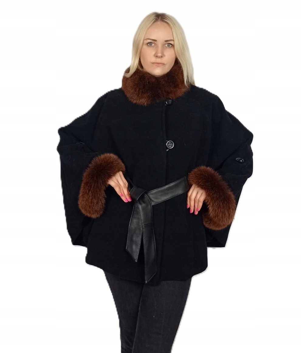 Peleryna obszyta naturalnym futrem lisa