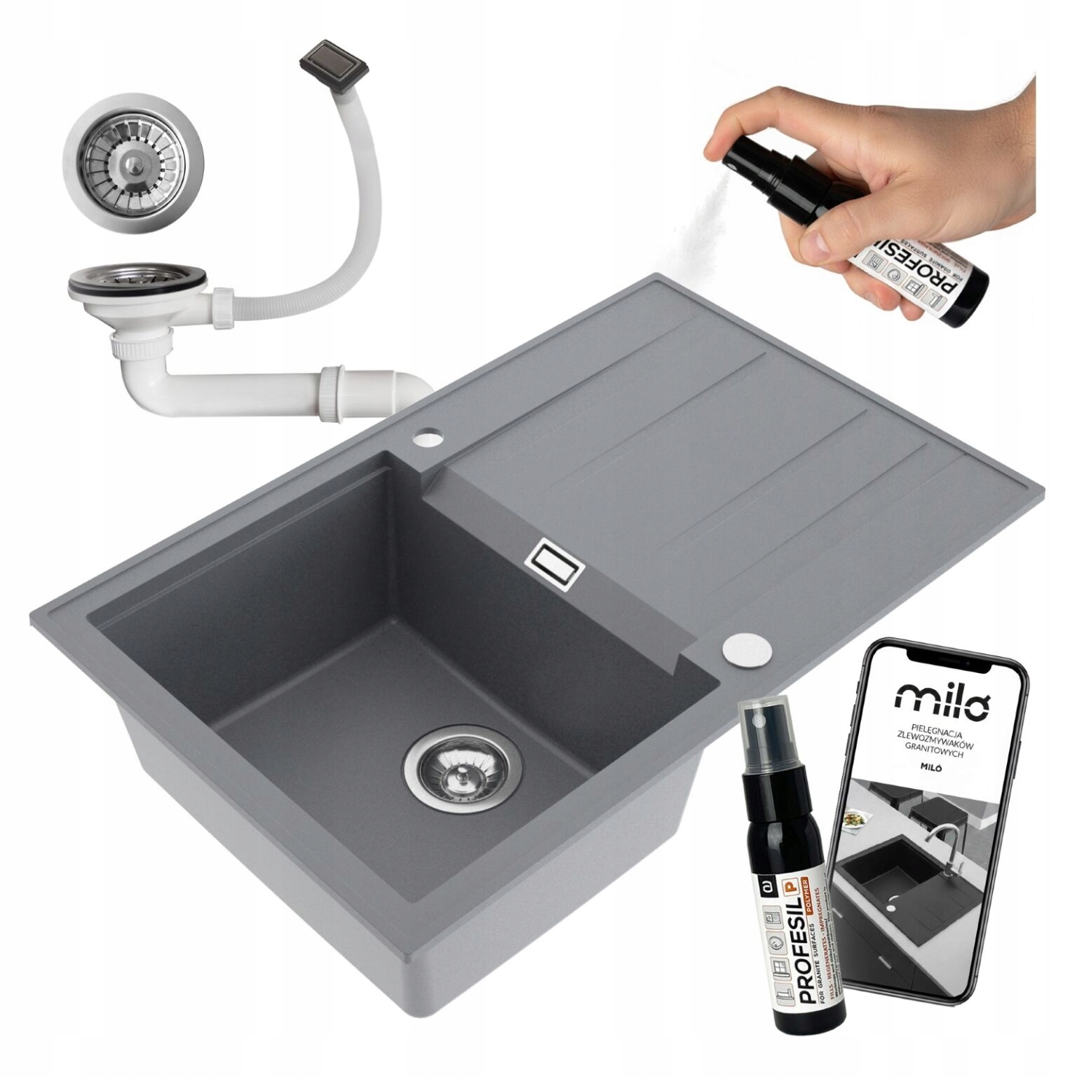 Granitový Jednokomorový Kuchynský Drez Miló Avangard Sifón