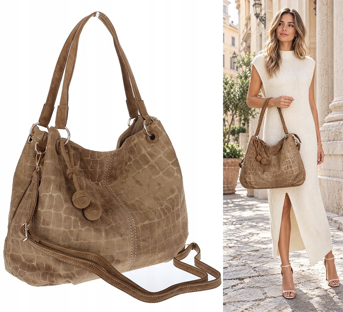 Dámská shopper kabelka prostorná semišová taška do ruky přes rameno HL004 Béžová