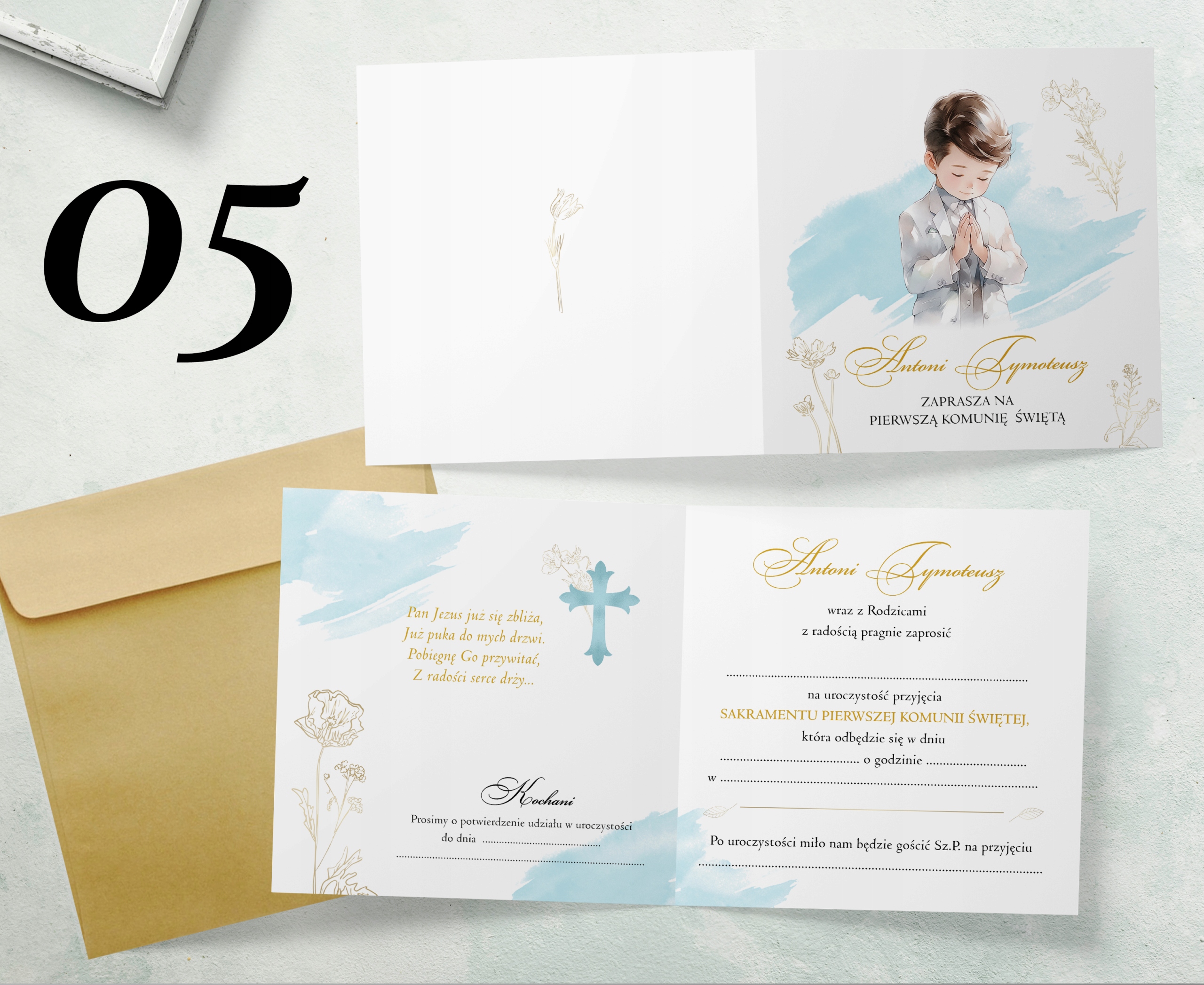 ZAPROSZENIA na Komunię IMIĘ Papier perłowy+koperta Liczba sztuk 1 szt.