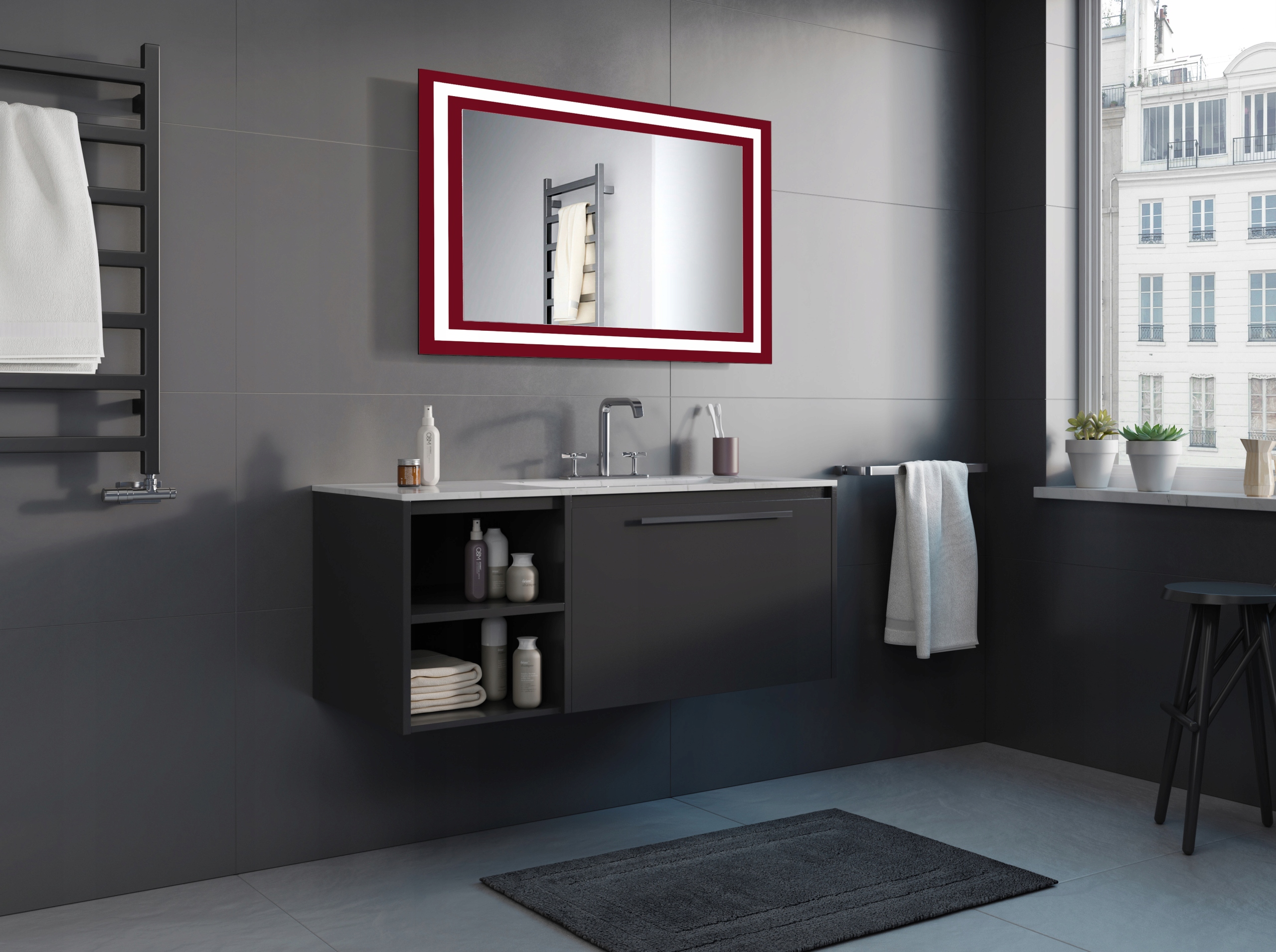 LUSTRO Z OŚWIETLENIEM LED RÓŻNE KOLORY RUKE 40x40 Szerokość 400 mm