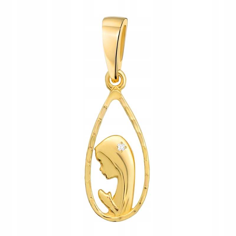 Zlatý Medailonek 585 14k Slza Matka Boží s diamantem 0,005ct Krabička