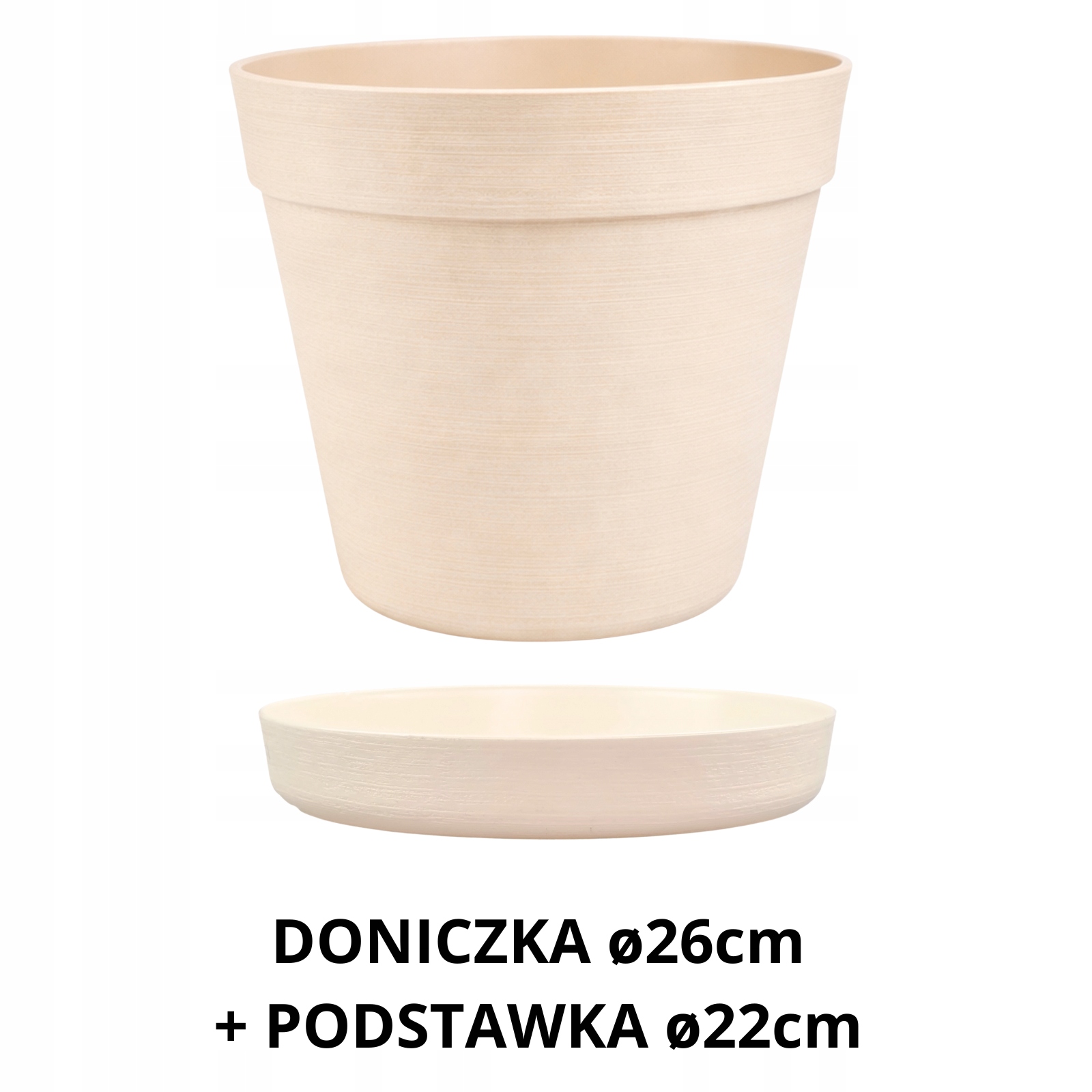 ZESTAW Doniczka 26cm + Podstawka 22cm, 8L, Stylowy Zestaw EKO, BEŻOWY