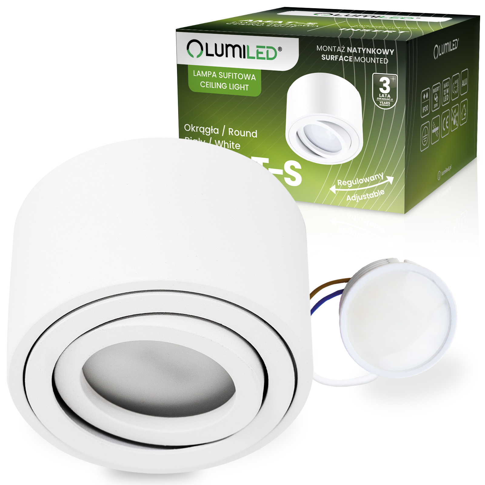 Oprawa Halogenowa Natynkowa Lampa Sufitowa LED Ruchoma Tuba Biała + LED 5W