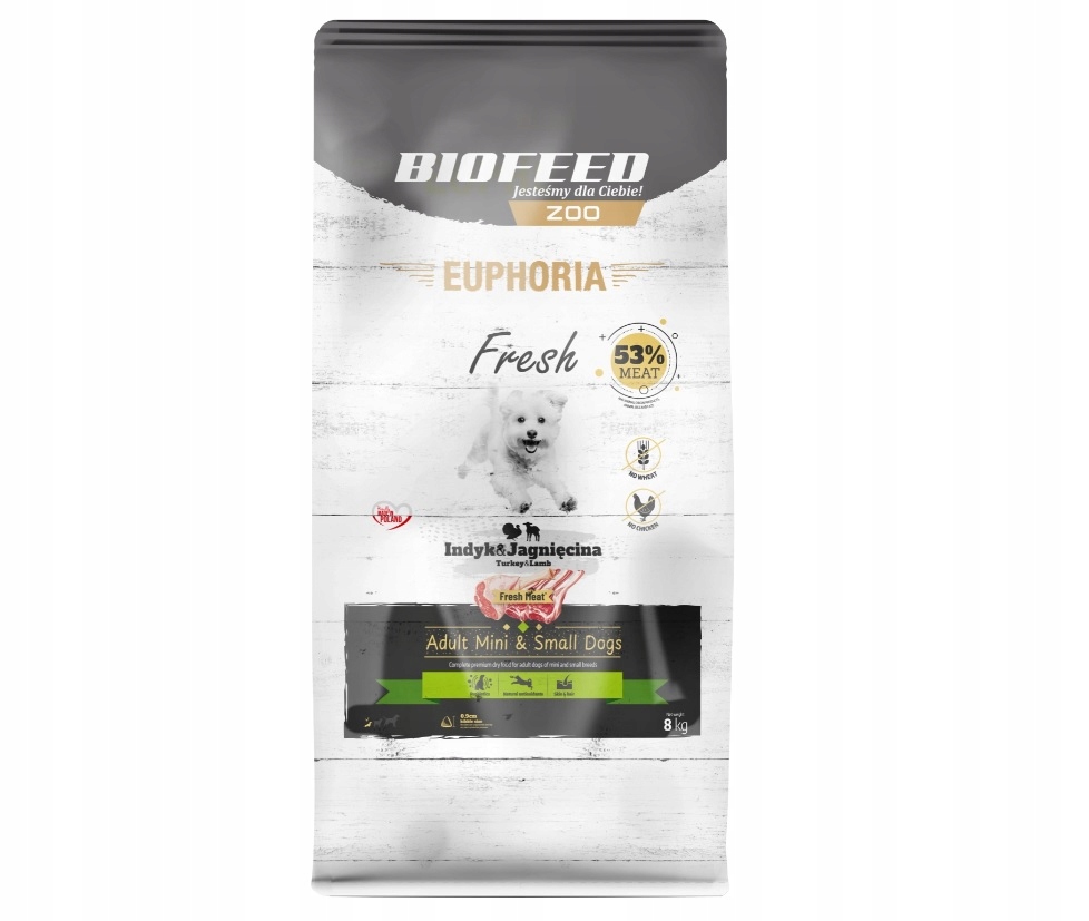 Levně Biofeed Euphoria Fresh Meat Adult 8kg Mini Small Krůta s Jehněčím