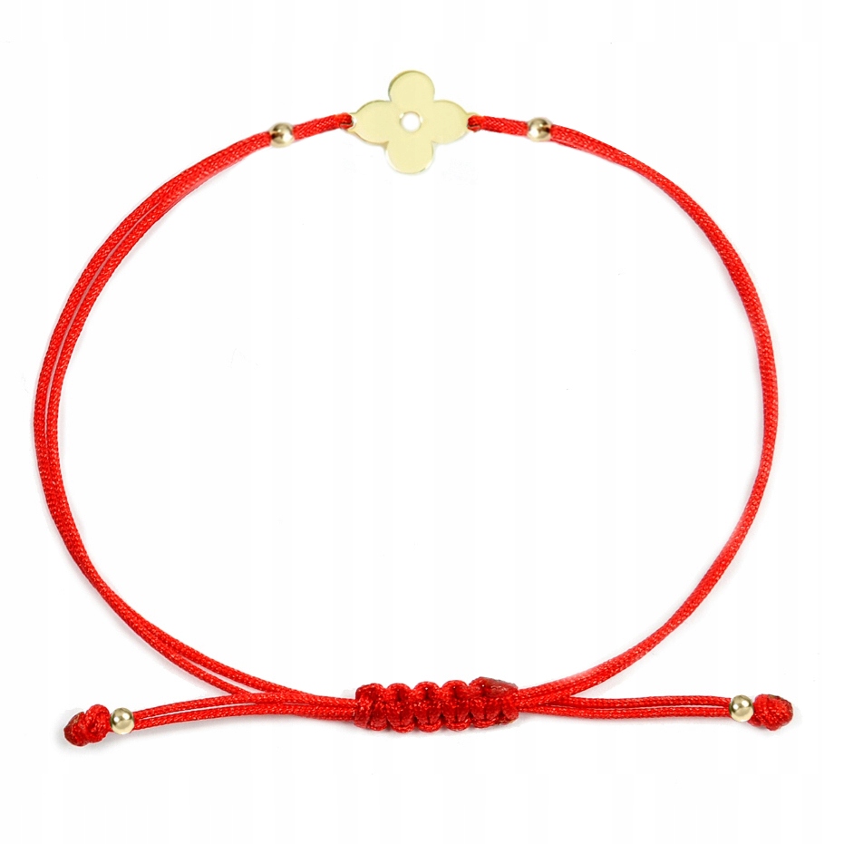 Zlatý náramek na šňůrce – kytička s kuličkami, ryzost 585