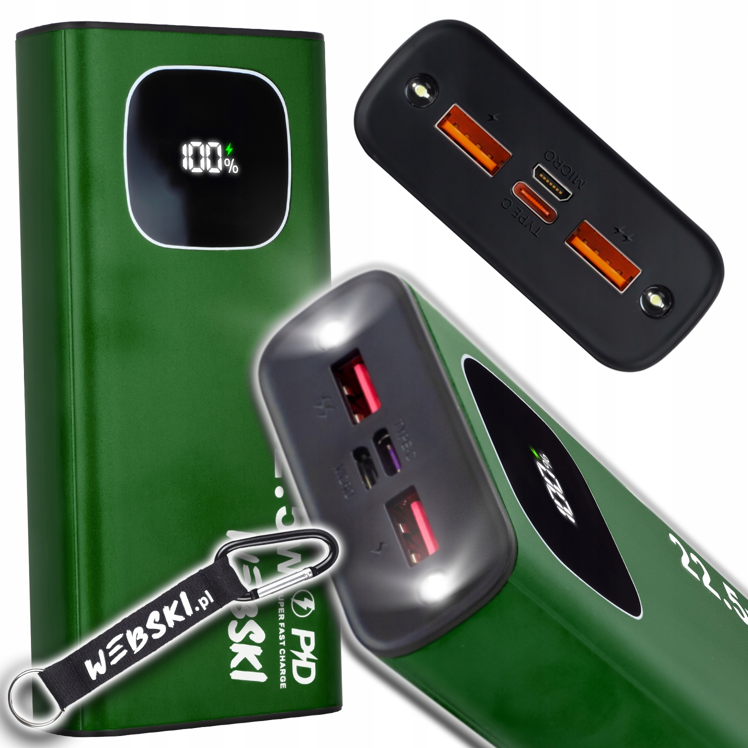 Zelená Powerbanka 30000 Mah Quickcharge Qc 3.0 22.5W Rychlé Nabíjení