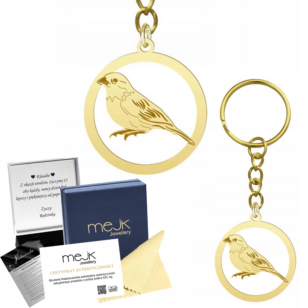 Přívěsek Na Klíče Zlatý kanárek 925 Šperky Dárek Gravírování Bonus