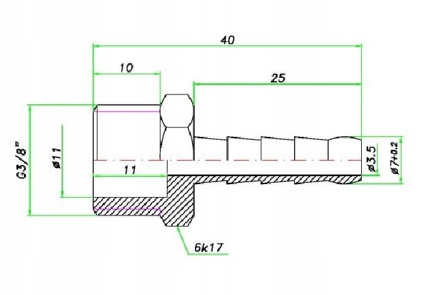 KOŃCÓWKA DO WĘŻA GZ 3/8" WĄŻ 6mm MOSIĄDZ DN10 Marka Solarm