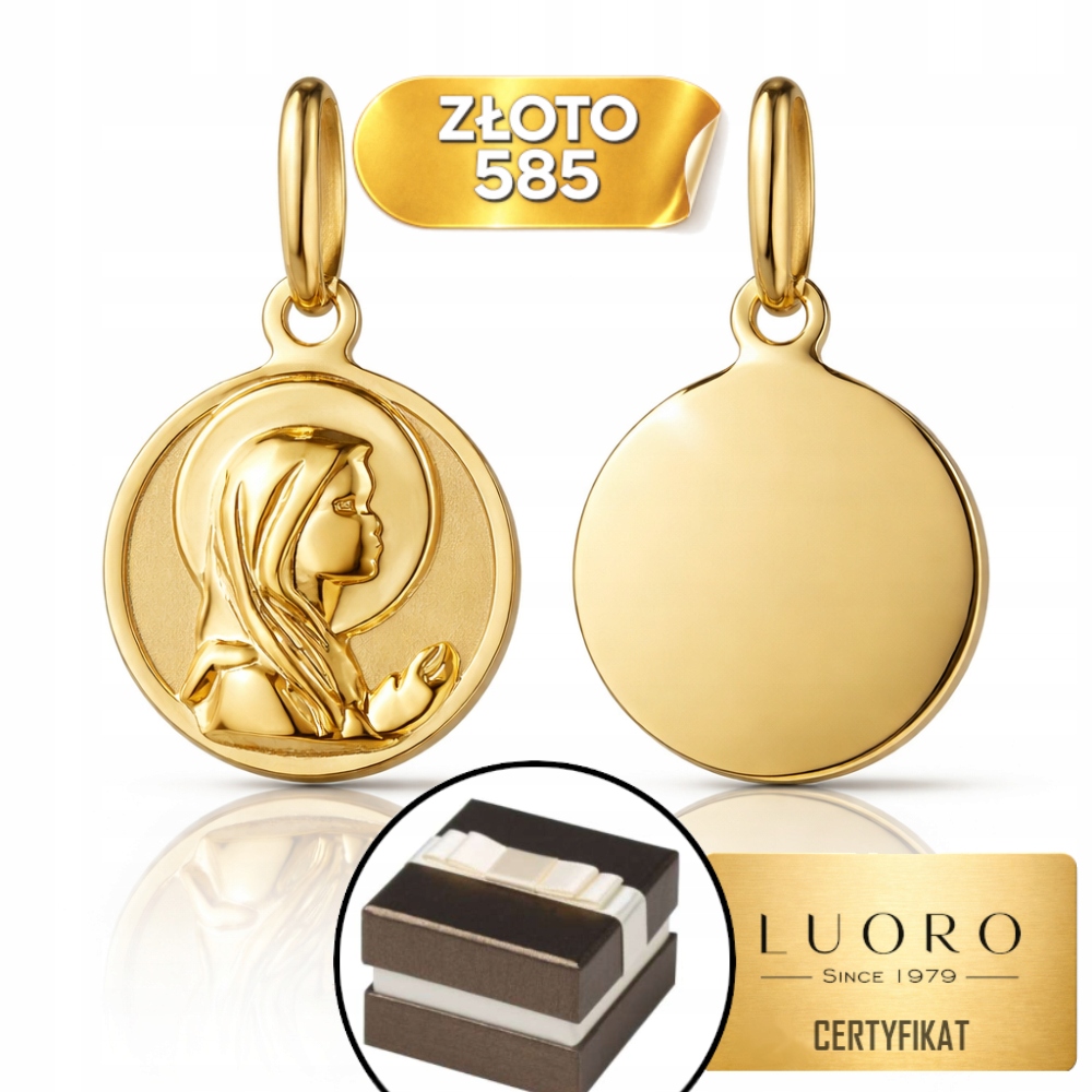 Zlatý Medailon 585 14K Matka Boží V Kruhu 18 MM, Jemný Dárek