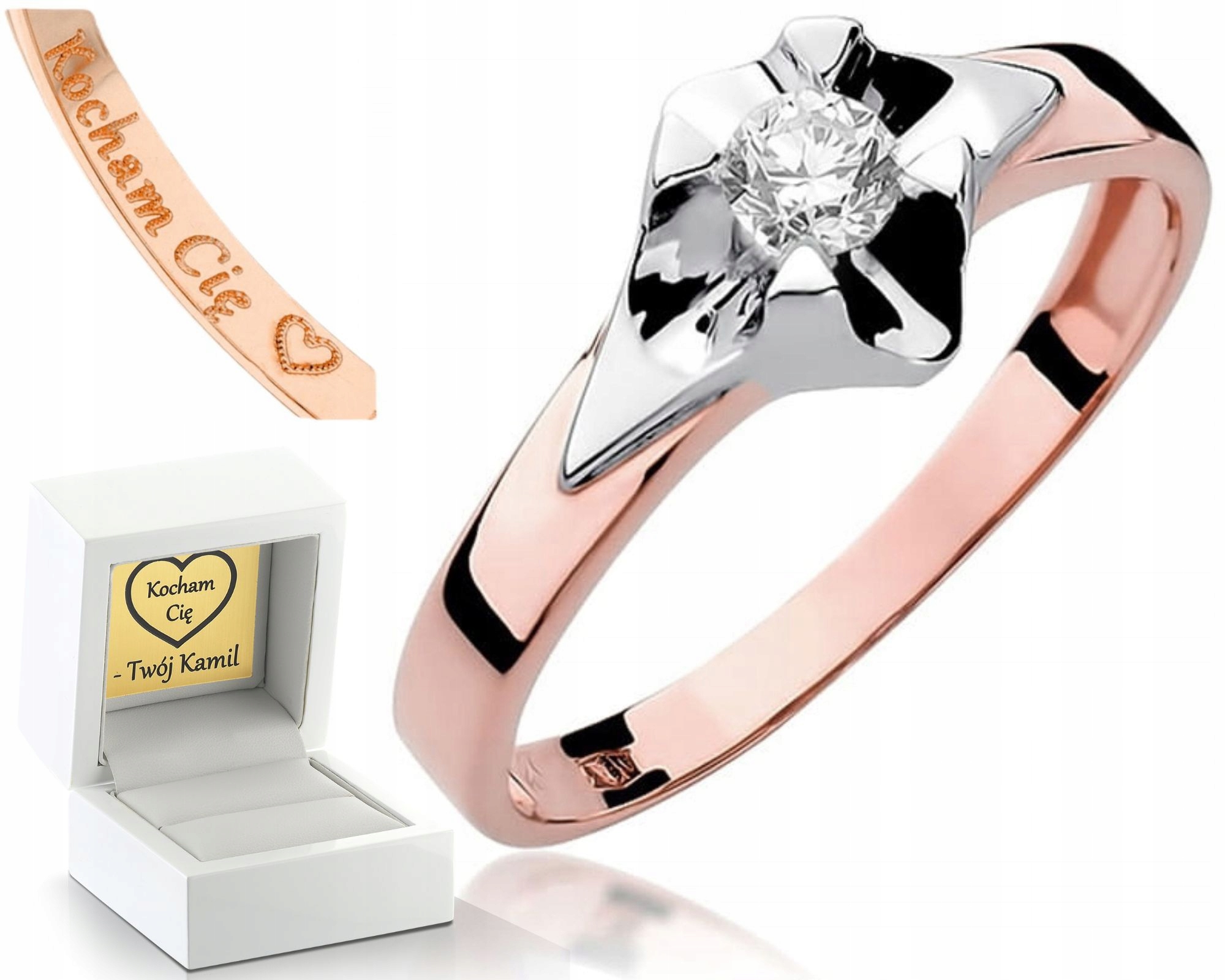Zásnubní Prstýnek Diamant Růžové Zlato Gravírování Bonus 585 Dárek