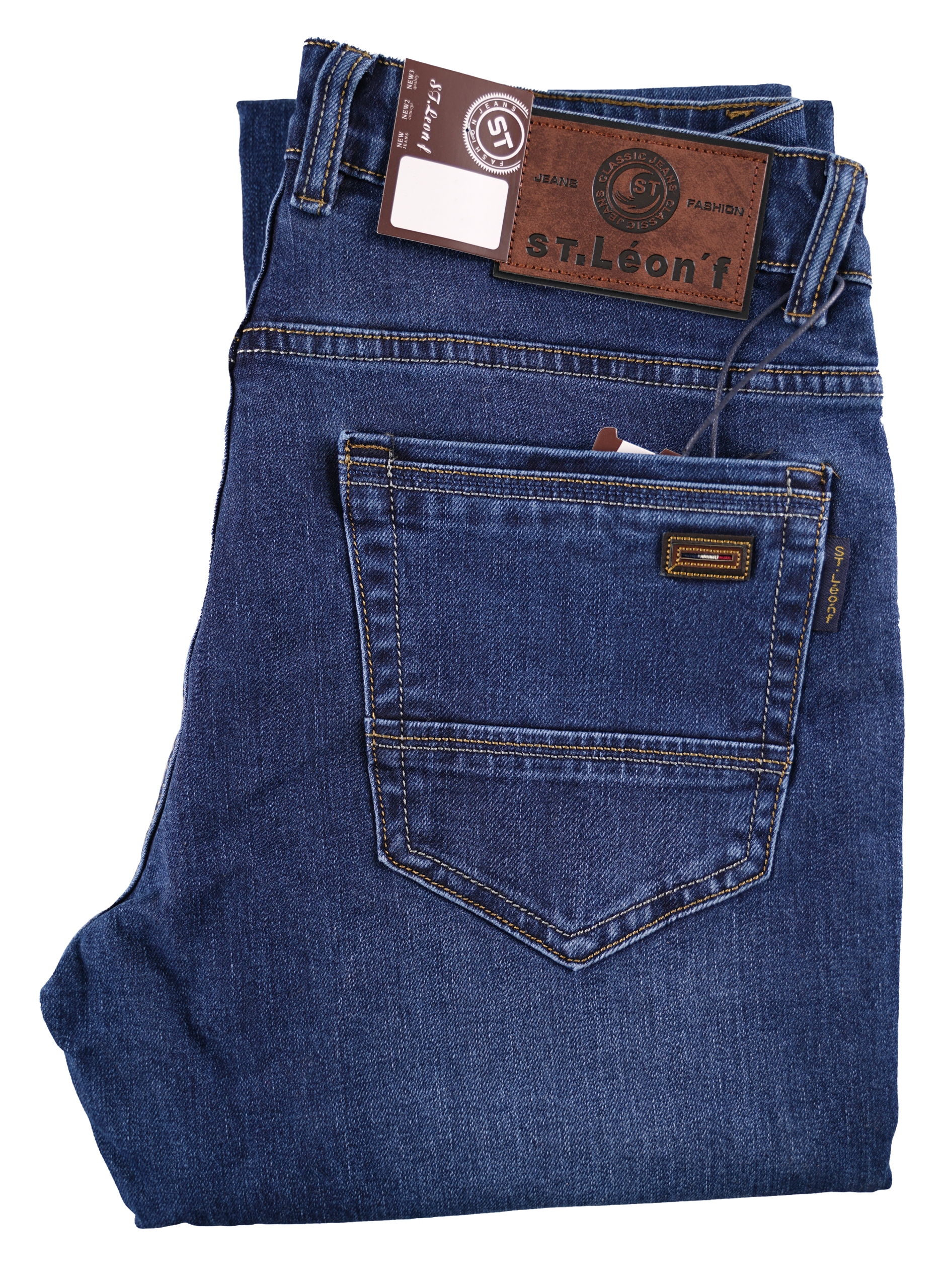 SPODNIE MĘSKIE DŻINSOWE GRANATOWE LEON JEANSY KLASYCZNE W39 L36 PAS 106-110 Rozmiar 39/36