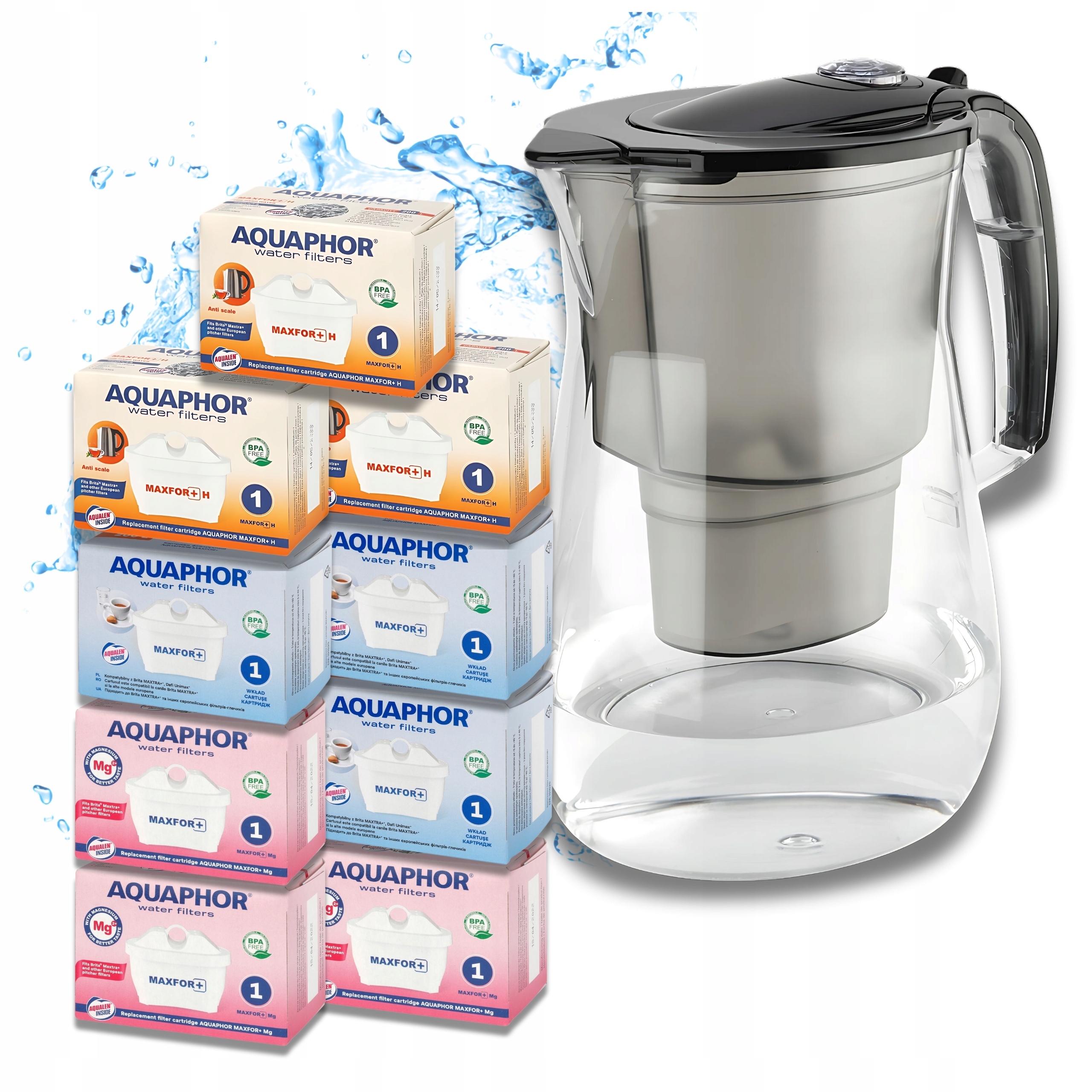Dzbanek filtrujący wodę Aquaphor Onyx 4,2L 9 wkładów (3Mg +3H +3), czarny