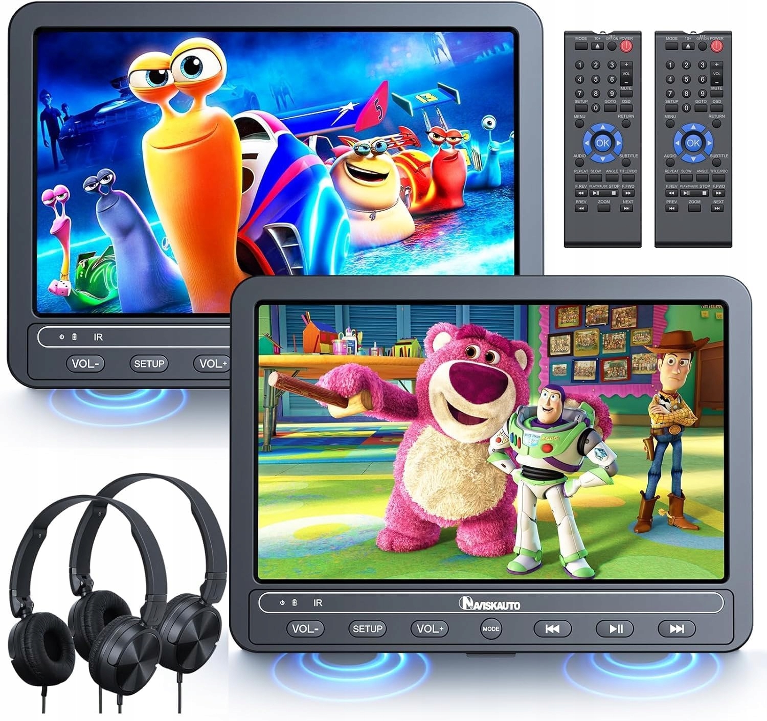 DVD CD Přehrávač Do Auta Naviskauto 2 Displej Pro Děti 10,5" Sluchátka