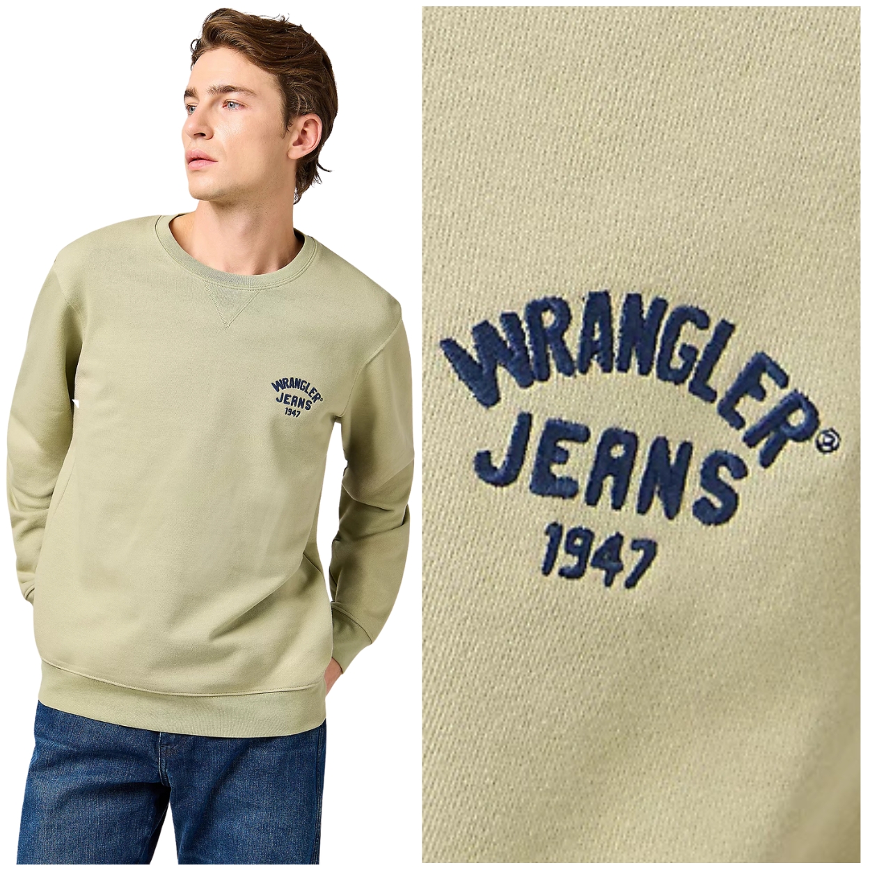 Wrangler Small Logo Crew Tea zelená bavlněná mikina s malým logem Regular XL